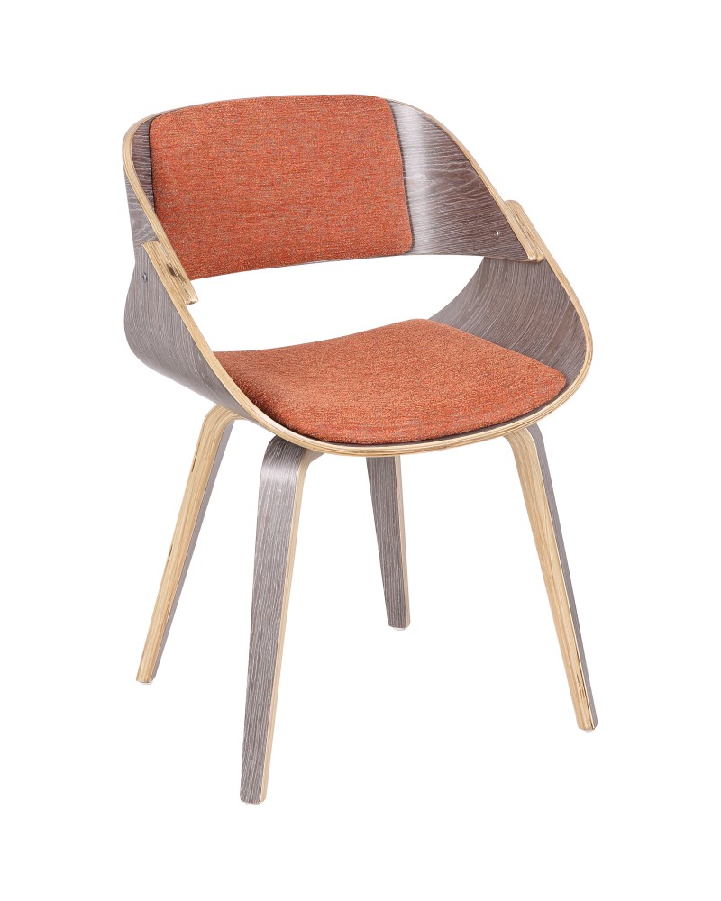 Fortunato Mid-Century Modern Dining/Accent Chair in Light Grey Wood with Orange Fabric