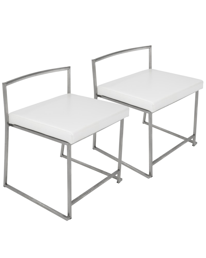 Fuji Contemporary Stackable Dining Chair in White Faux Leather - Set of 2