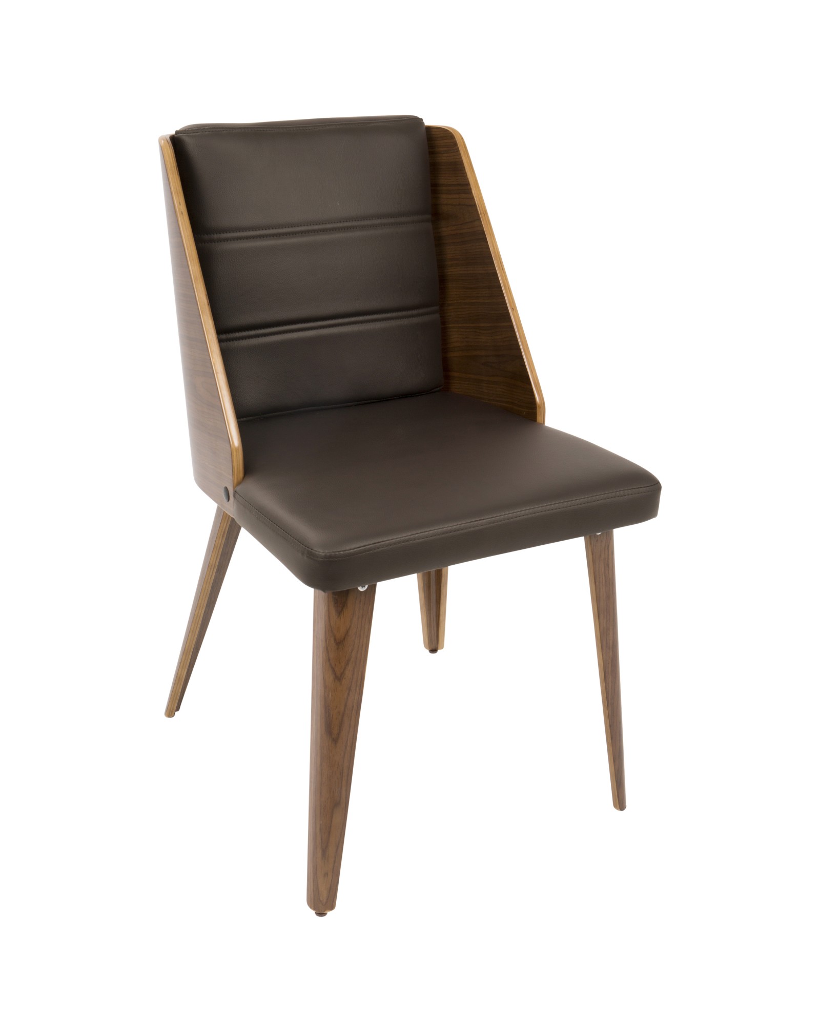 Galanti Mid-Century Modern Dining/Accent Chair in Walnut Wood and Brown Faux Leather - Set of 2