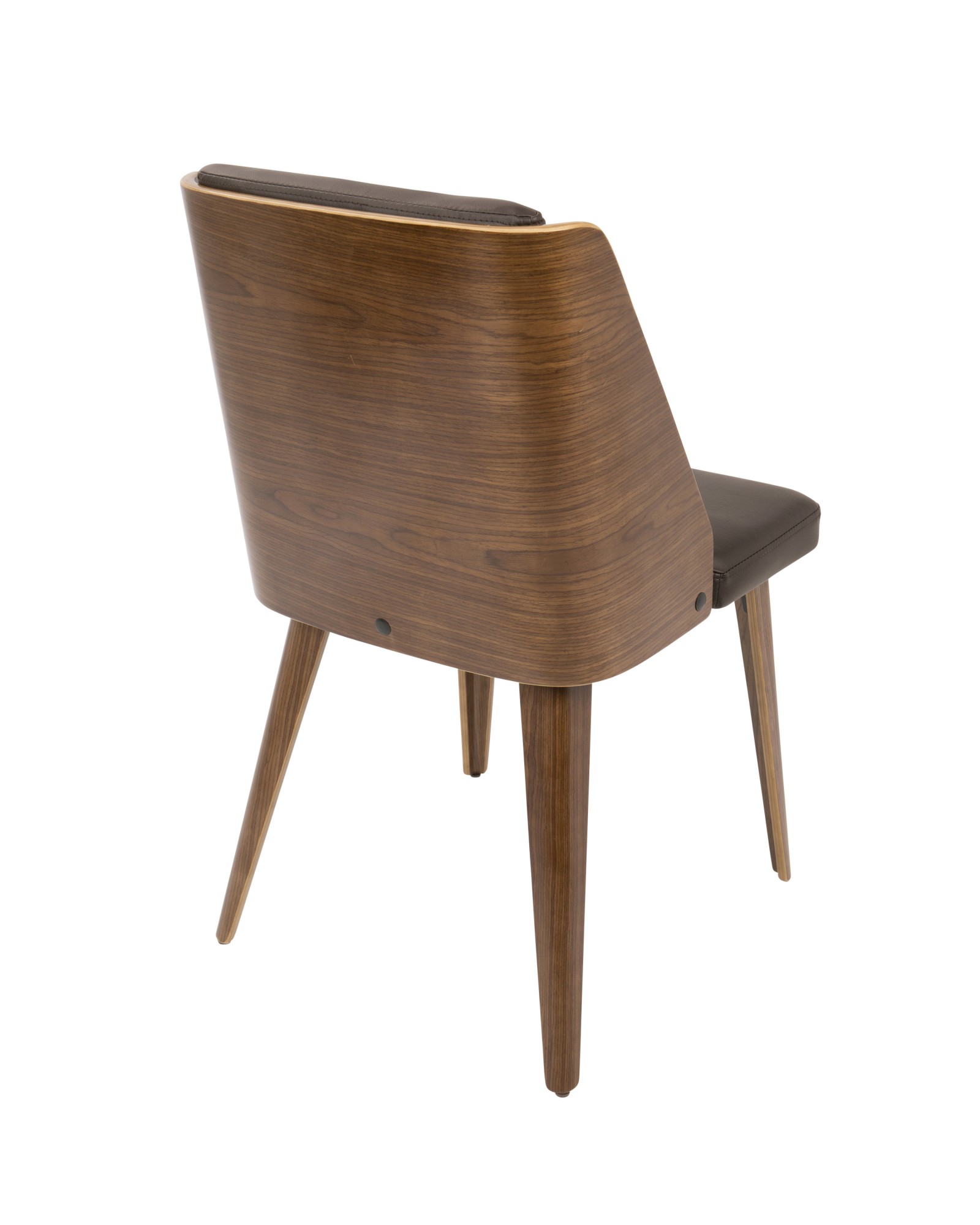 Galanti Mid-Century Modern Dining/Accent Chair in Walnut Wood and Brown Faux Leather - Set of 2