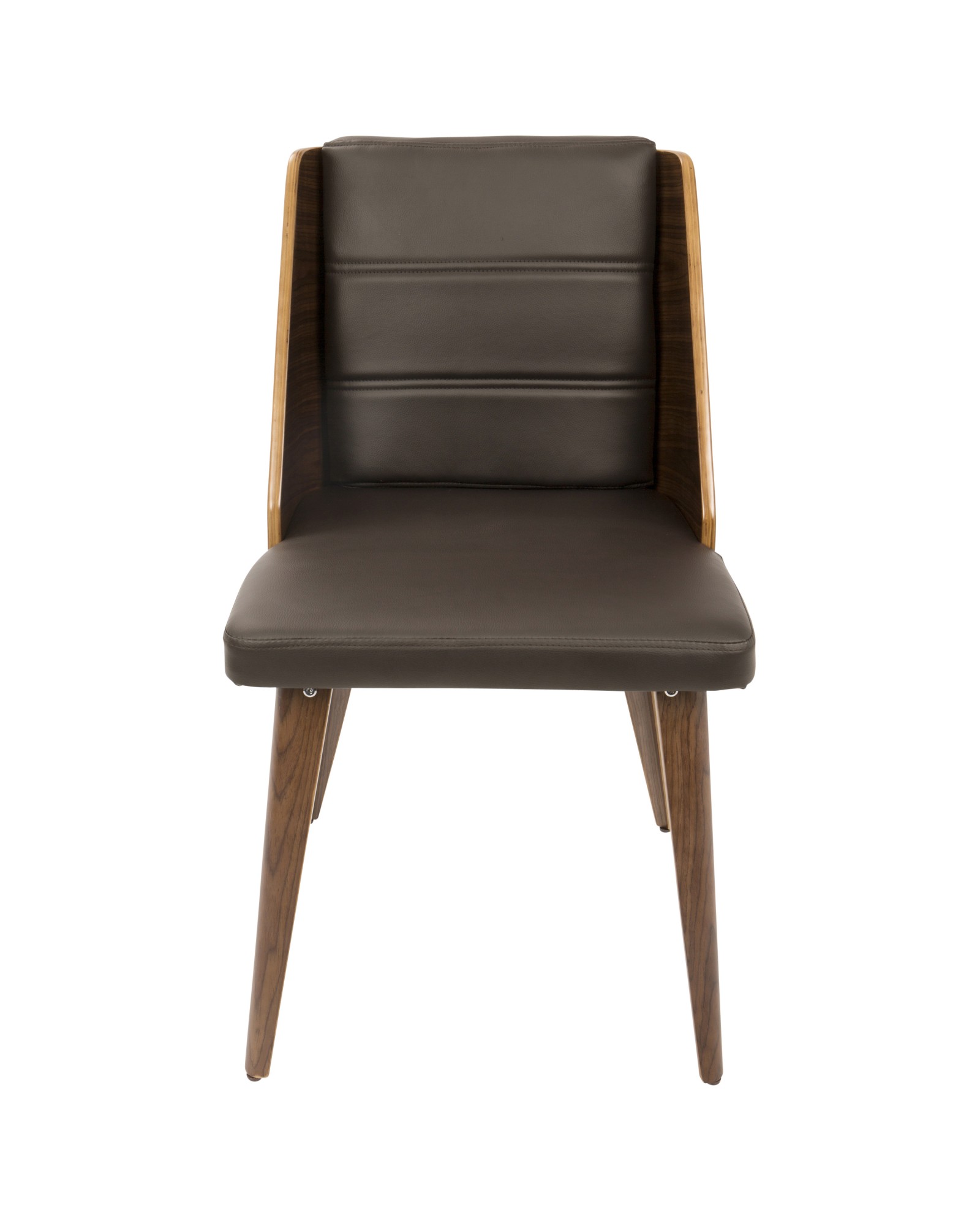 Galanti Mid-Century Modern Dining/Accent Chair in Walnut Wood and Brown Faux Leather - Set of 2