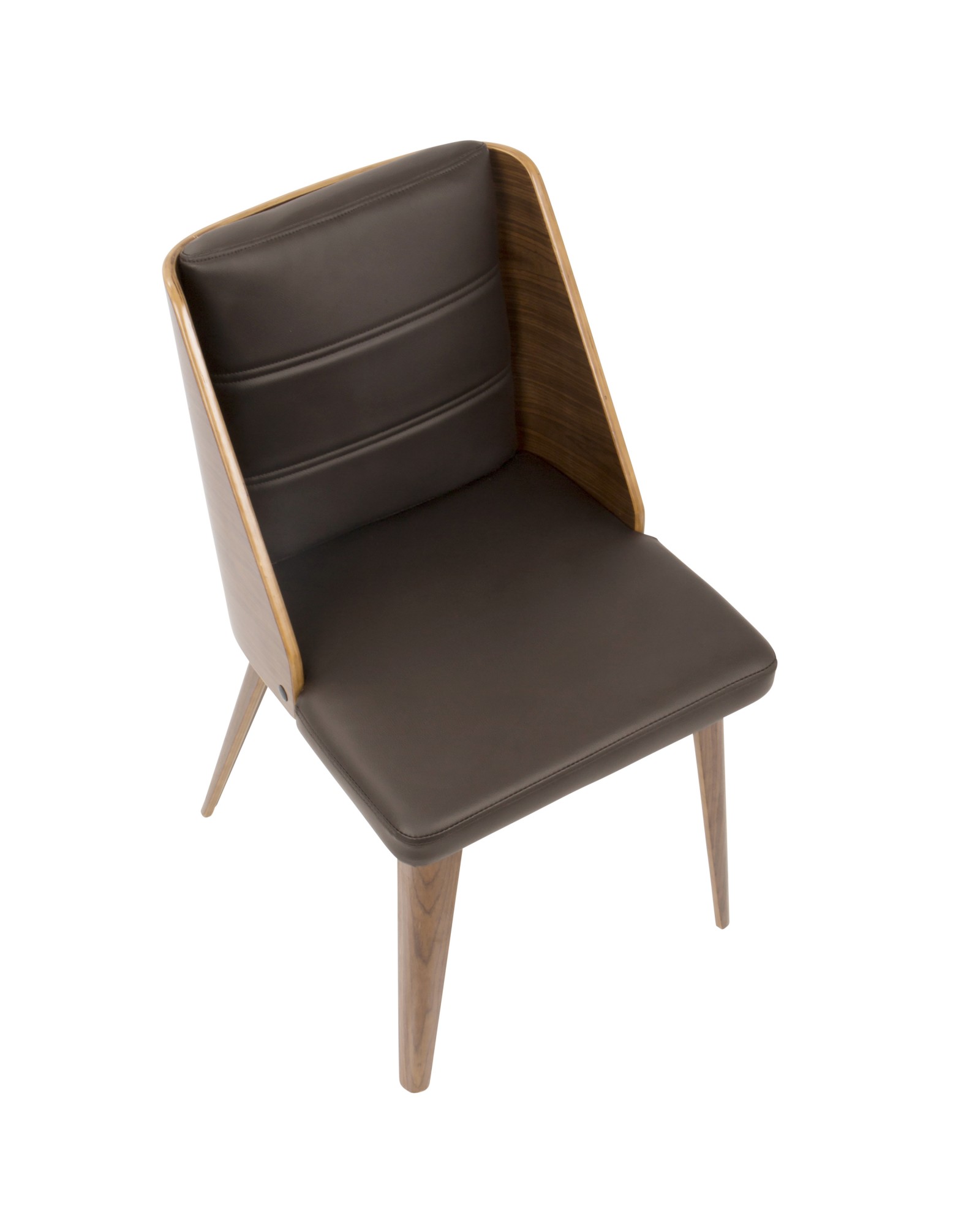 Galanti Mid-Century Modern Dining/Accent Chair in Walnut Wood and Brown Faux Leather - Set of 2