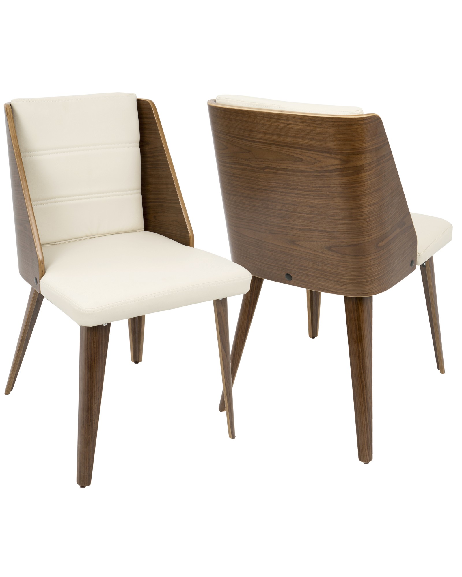 Galanti Mid-Century Modern Dining/Accent Chair in Walnut Wood and Cream Faux Leather - Set of 2