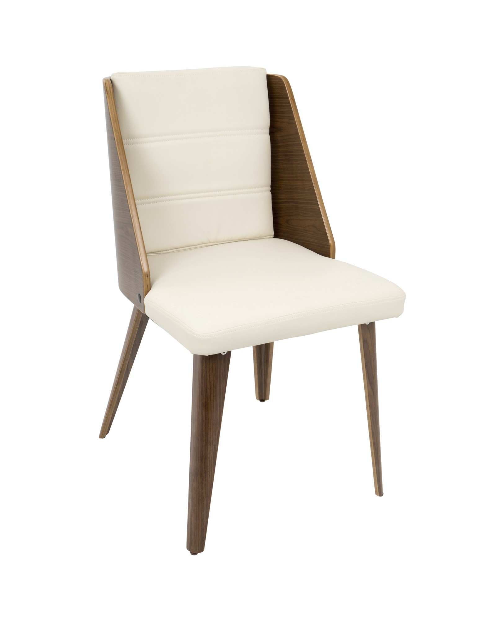 Galanti Mid-Century Modern Dining/Accent Chair in Walnut Wood and Cream Faux Leather - Set of 2