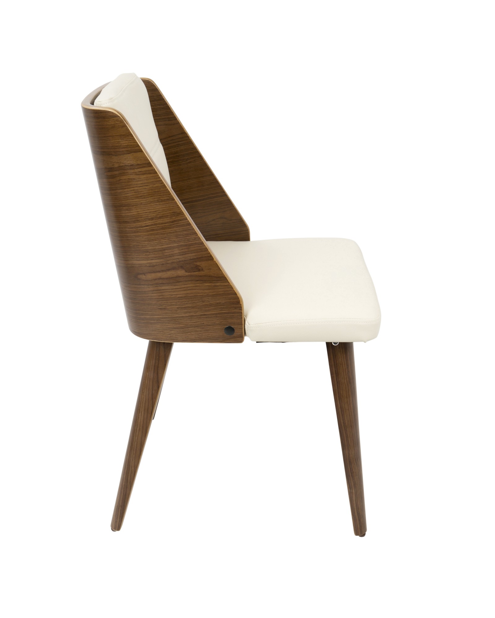 Galanti Mid-Century Modern Dining/Accent Chair in Walnut Wood and Cream Faux Leather - Set of 2