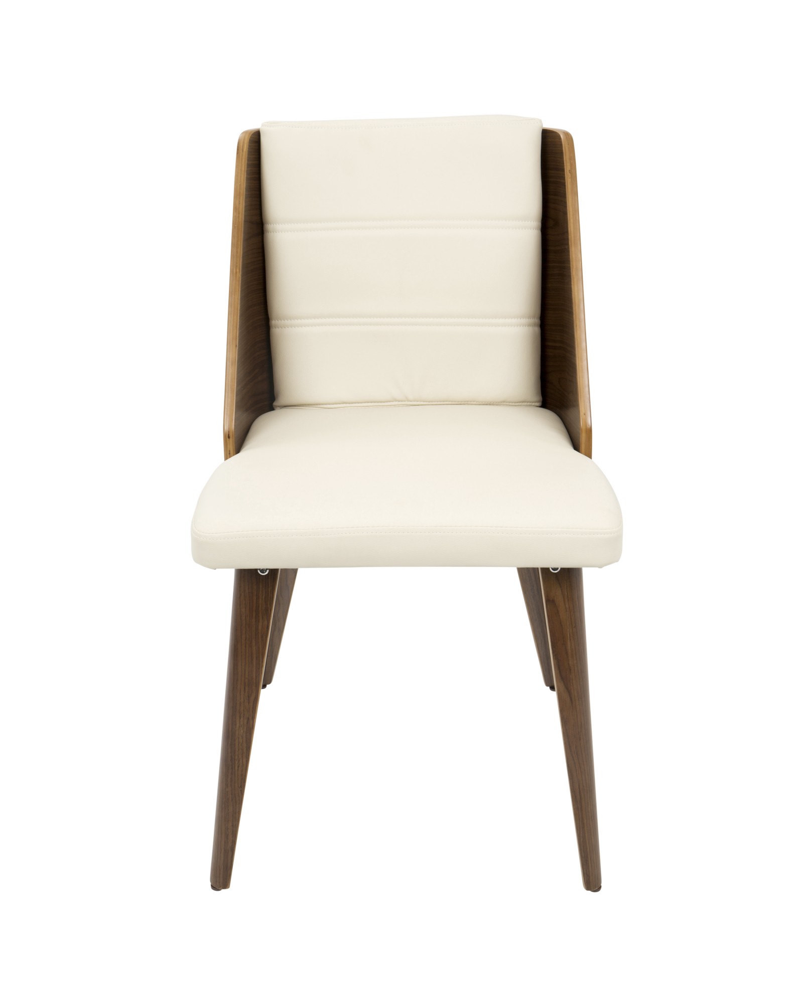 Galanti Mid-Century Modern Dining/Accent Chair in Walnut Wood and Cream Faux Leather - Set of 2