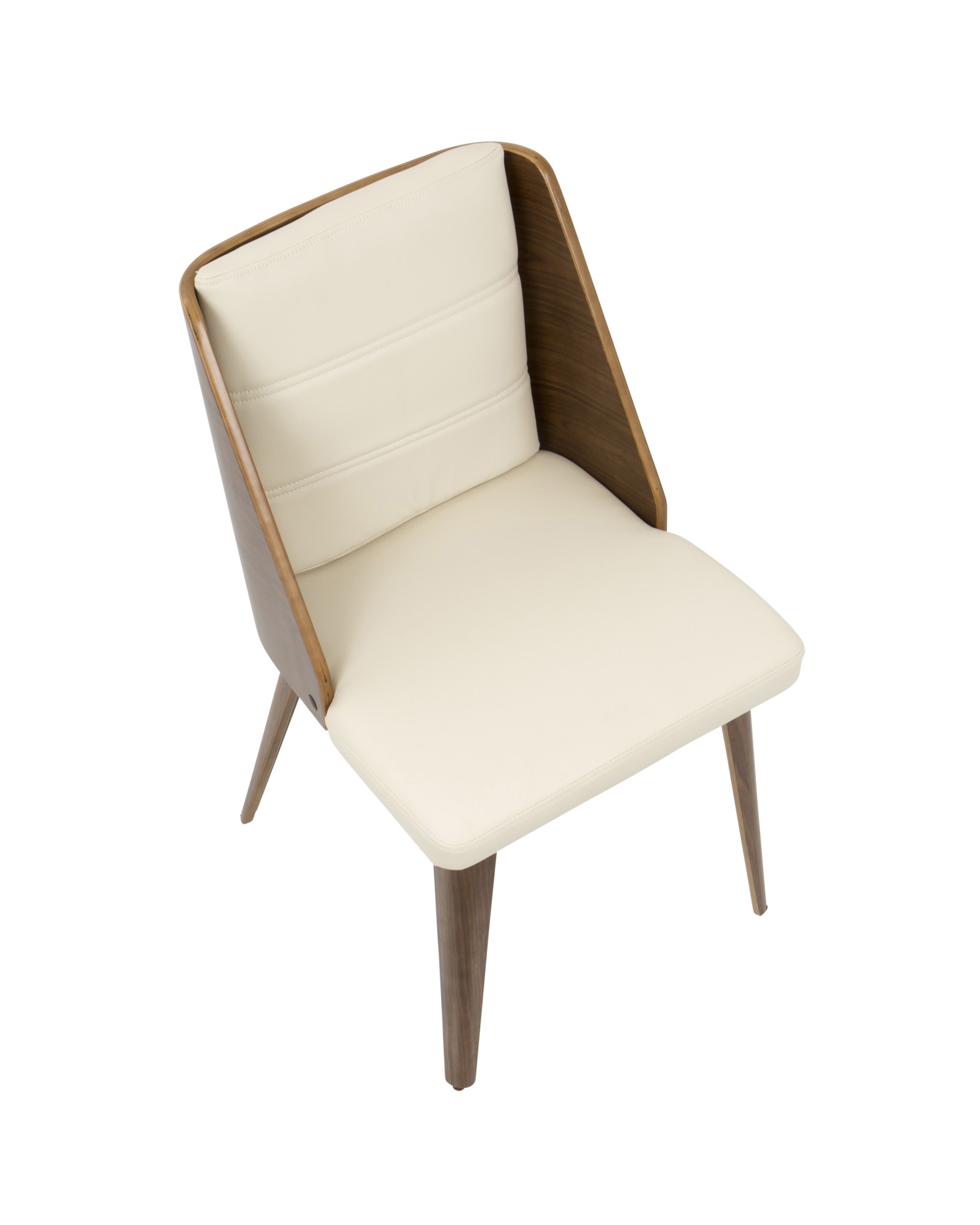 Galanti Mid-Century Modern Dining/Accent Chair in Walnut Wood and Cream Faux Leather - Set of 2