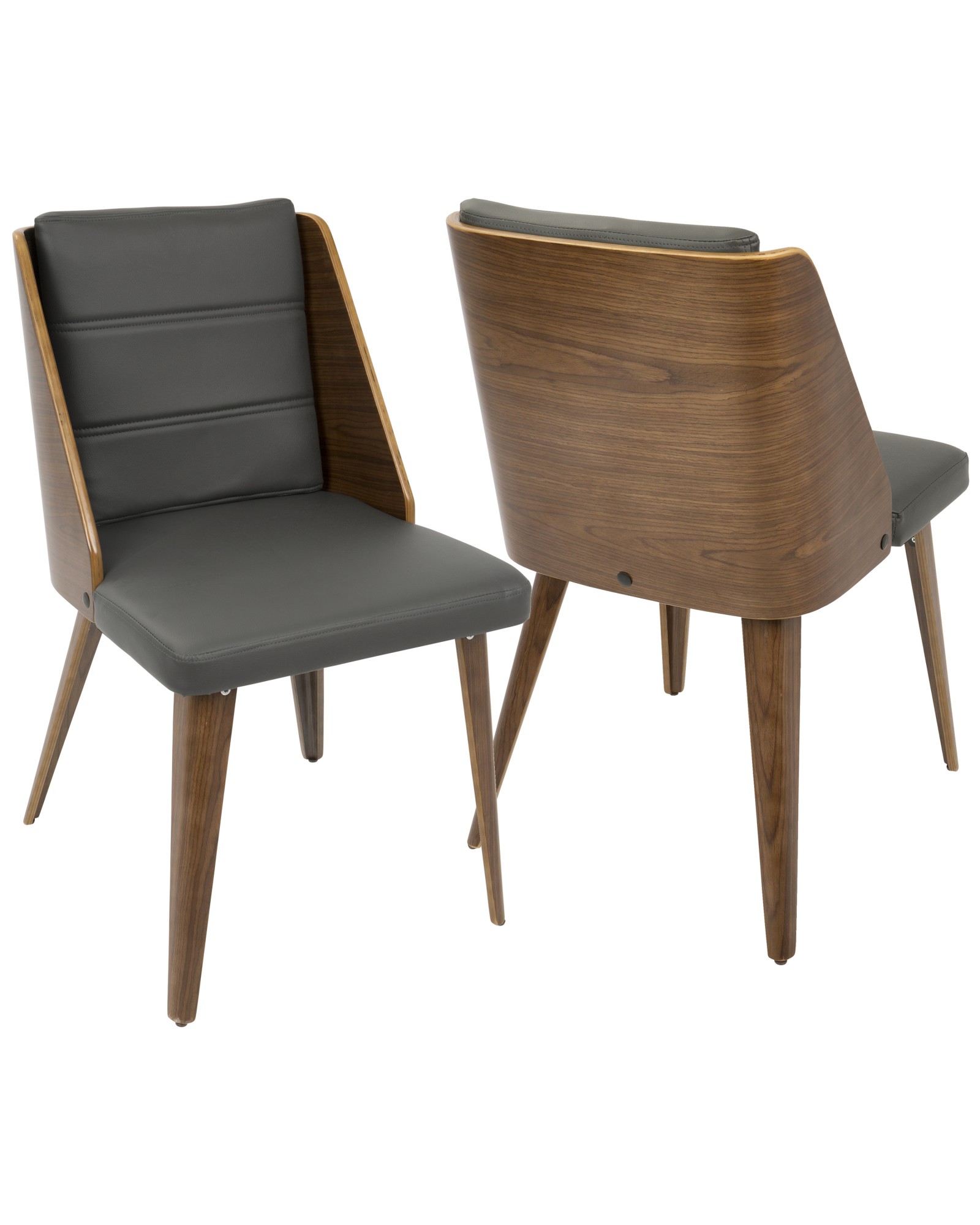 Galanti Mid-Century Modern Dining/Accent Chair in Walnut Wood and Grey Faux Leather - Set of 2