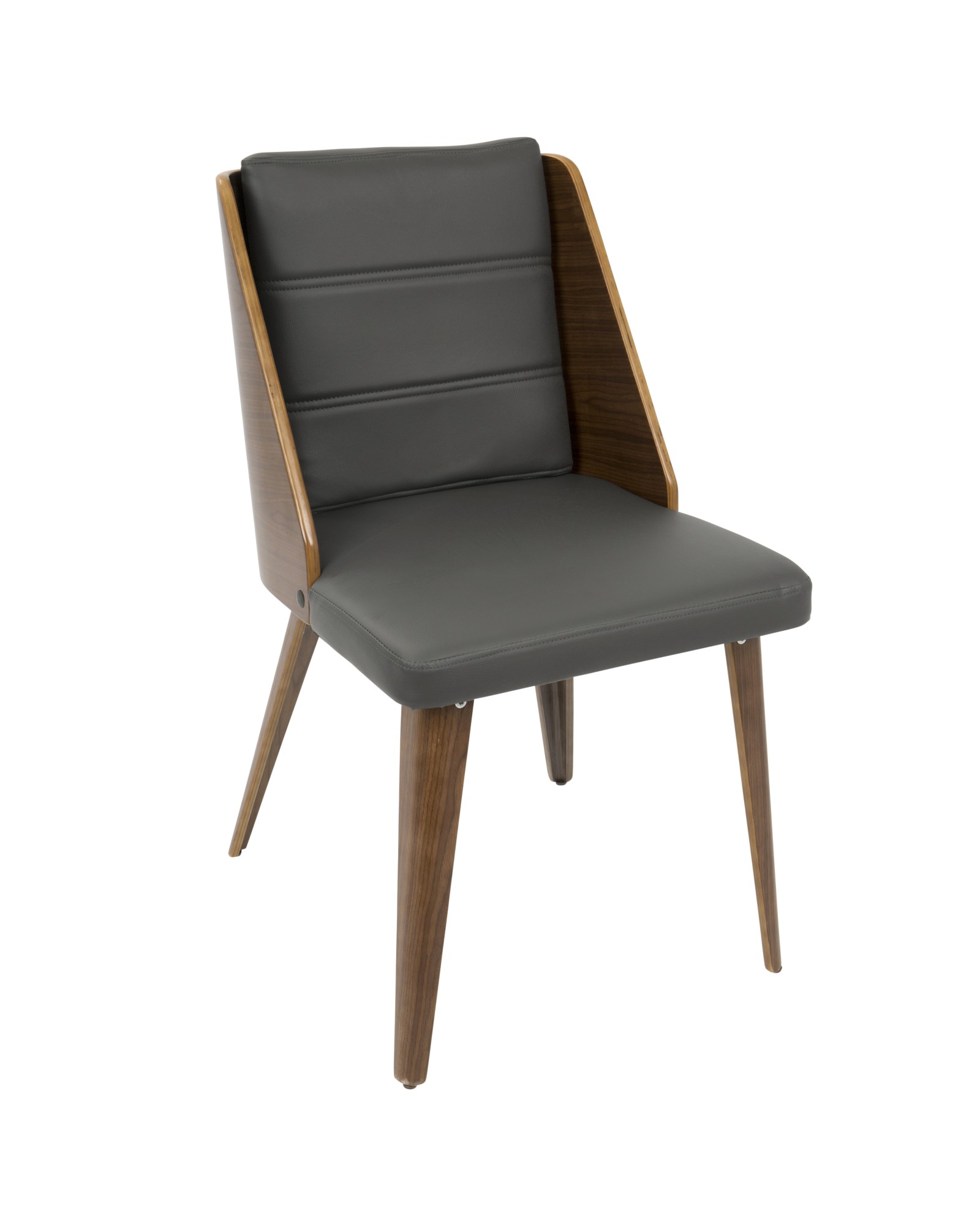 Galanti Mid-Century Modern Dining/Accent Chair in Walnut Wood and Grey Faux Leather - Set of 2