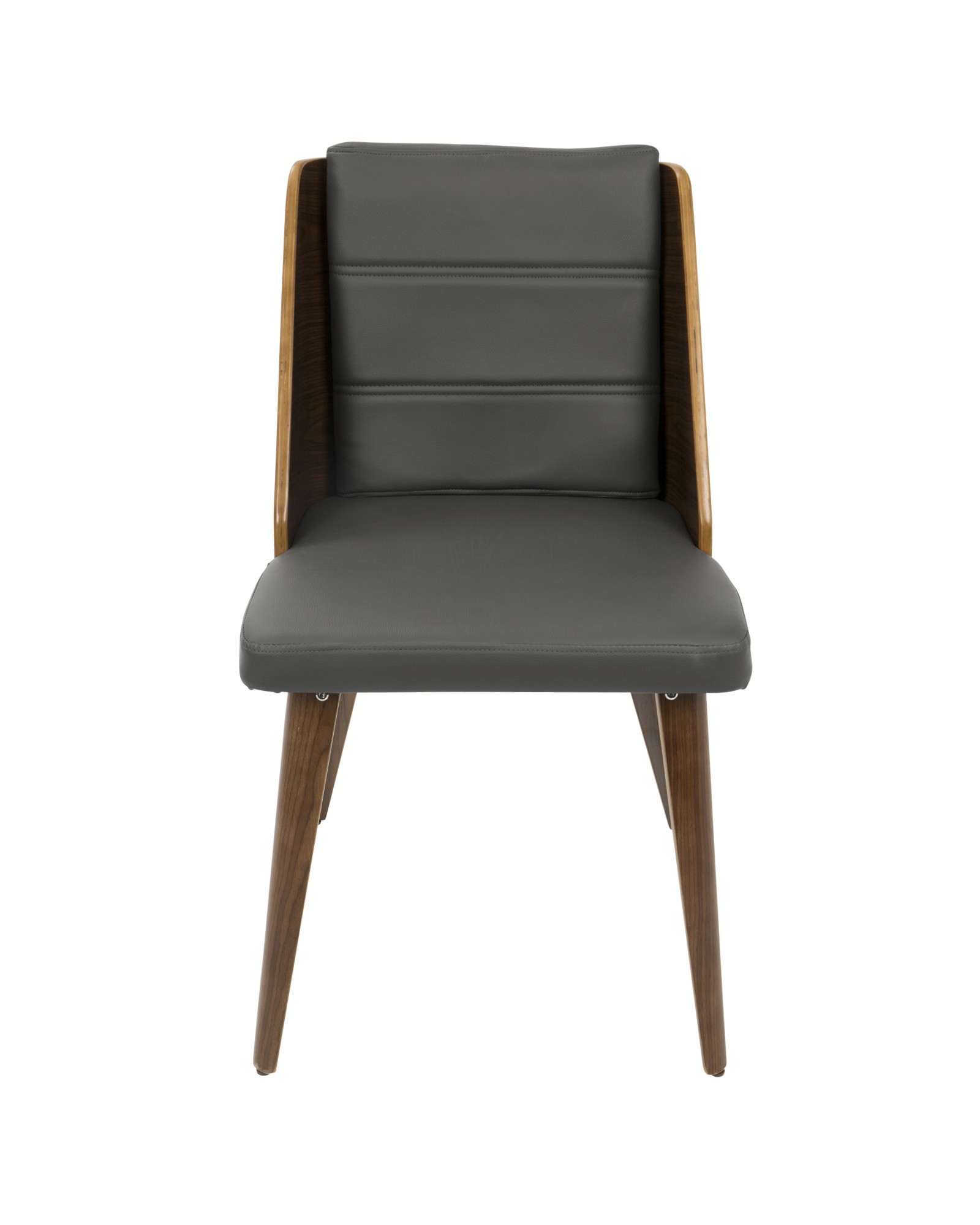 Galanti Mid-Century Modern Dining/Accent Chair in Walnut Wood and Grey Faux Leather - Set of 2