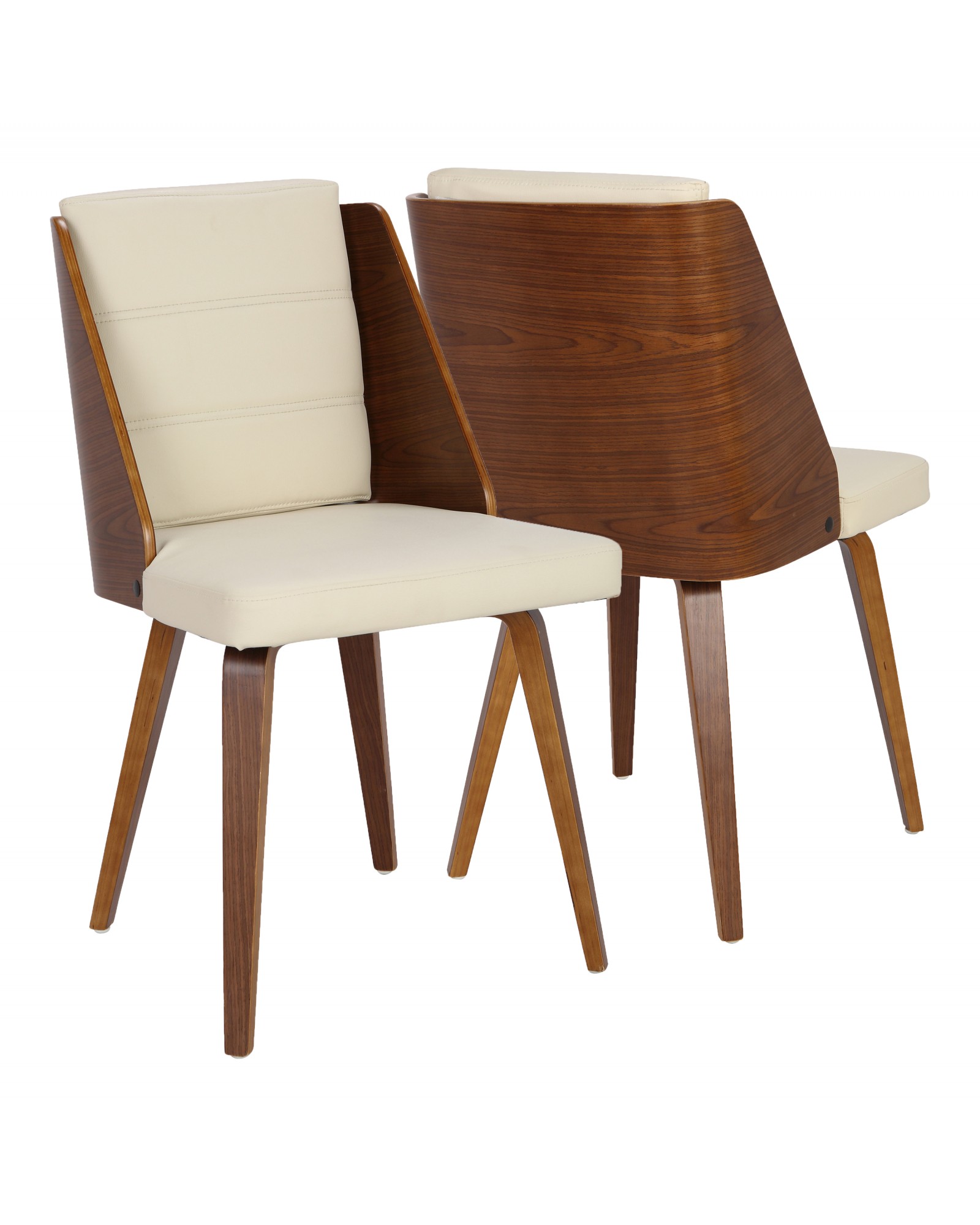 Galanti Mid-Century Modern Dining/Accent Chair in Walnut and Cream Faux Leather - Set of 2