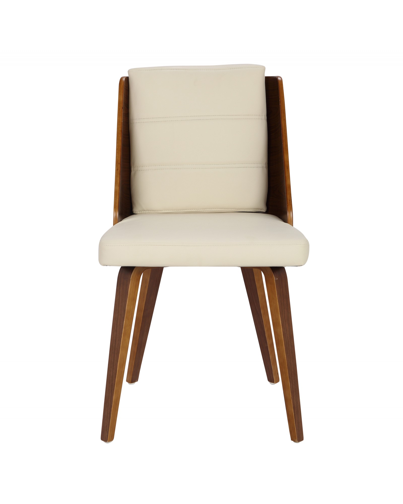 Galanti Mid-Century Modern Dining/Accent Chair in Walnut and Cream Faux Leather - Set of 2
