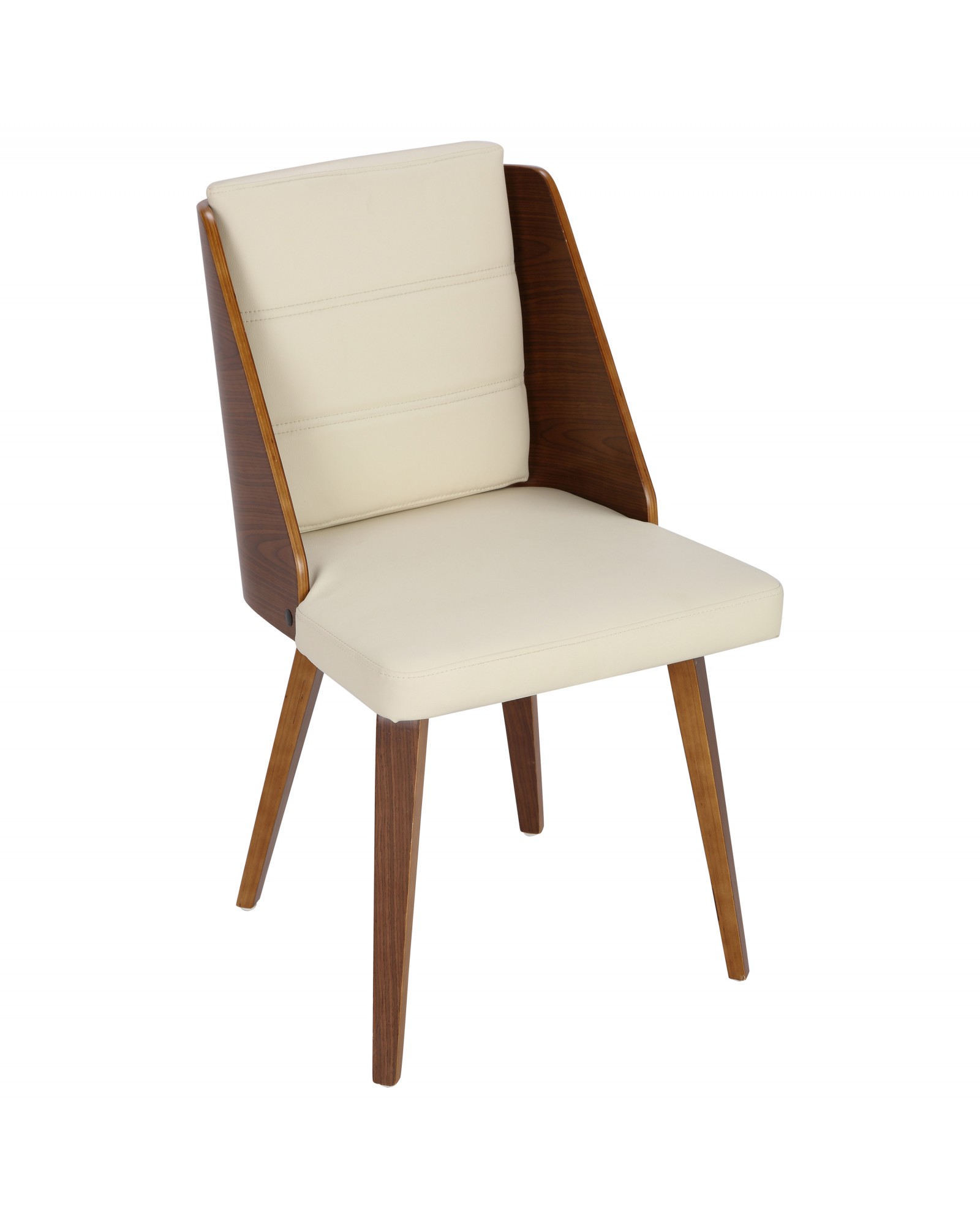 Galanti Mid-Century Modern Dining/Accent Chair in Walnut and Cream Faux Leather - Set of 2