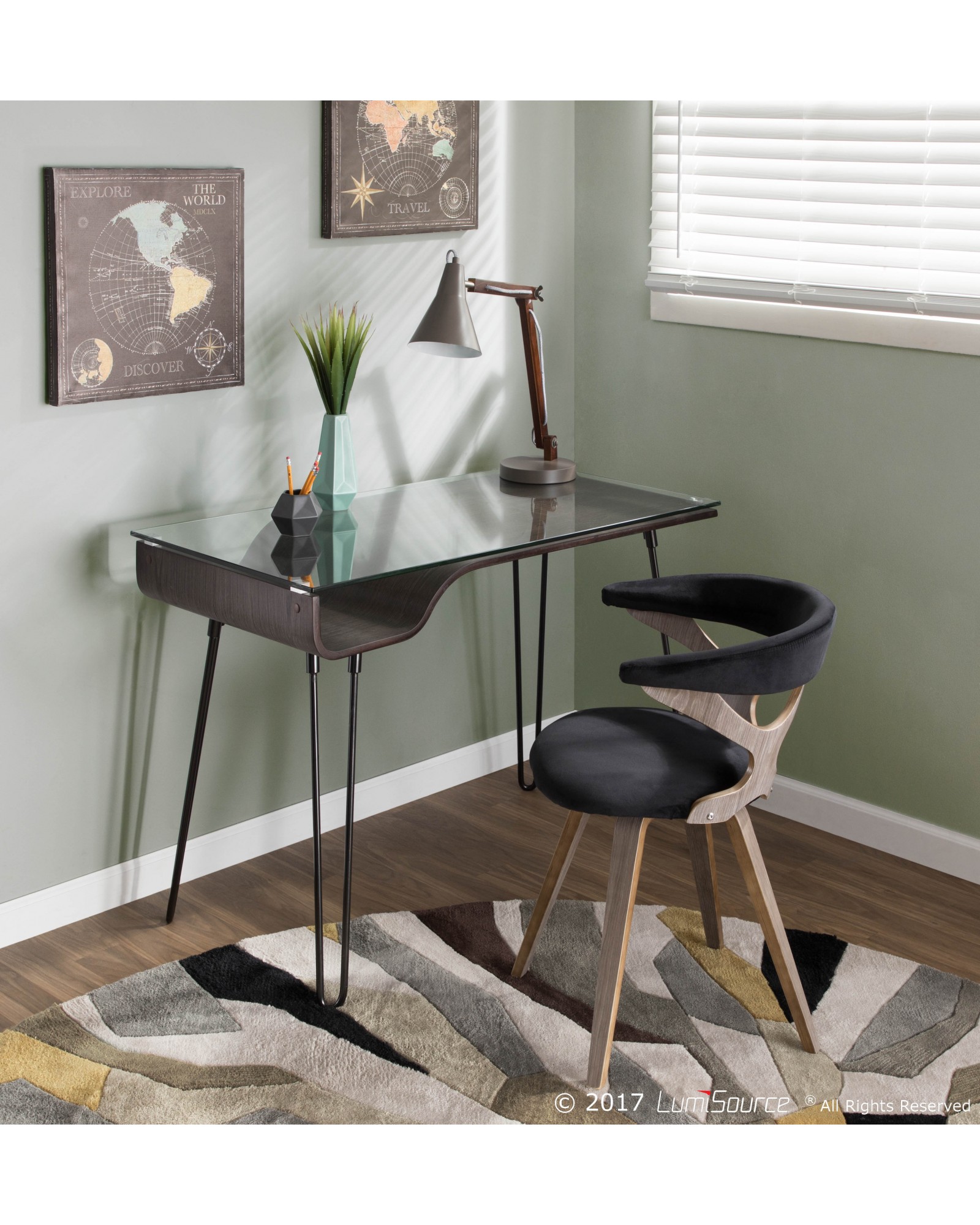 Gardenia Mid-Century Modern Dining/Accent Chair with Swivel in Light Grey Wood and Black Velvet