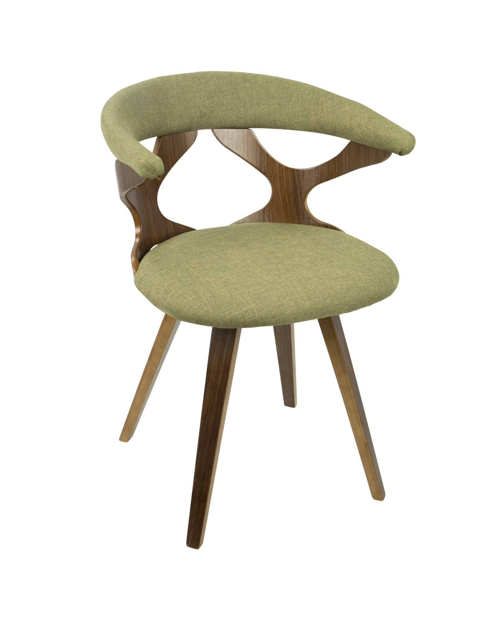 Gardenia Mid-Century Modern Dining/Accent Chair with Swivel in Walnut Wood and Green Fabric