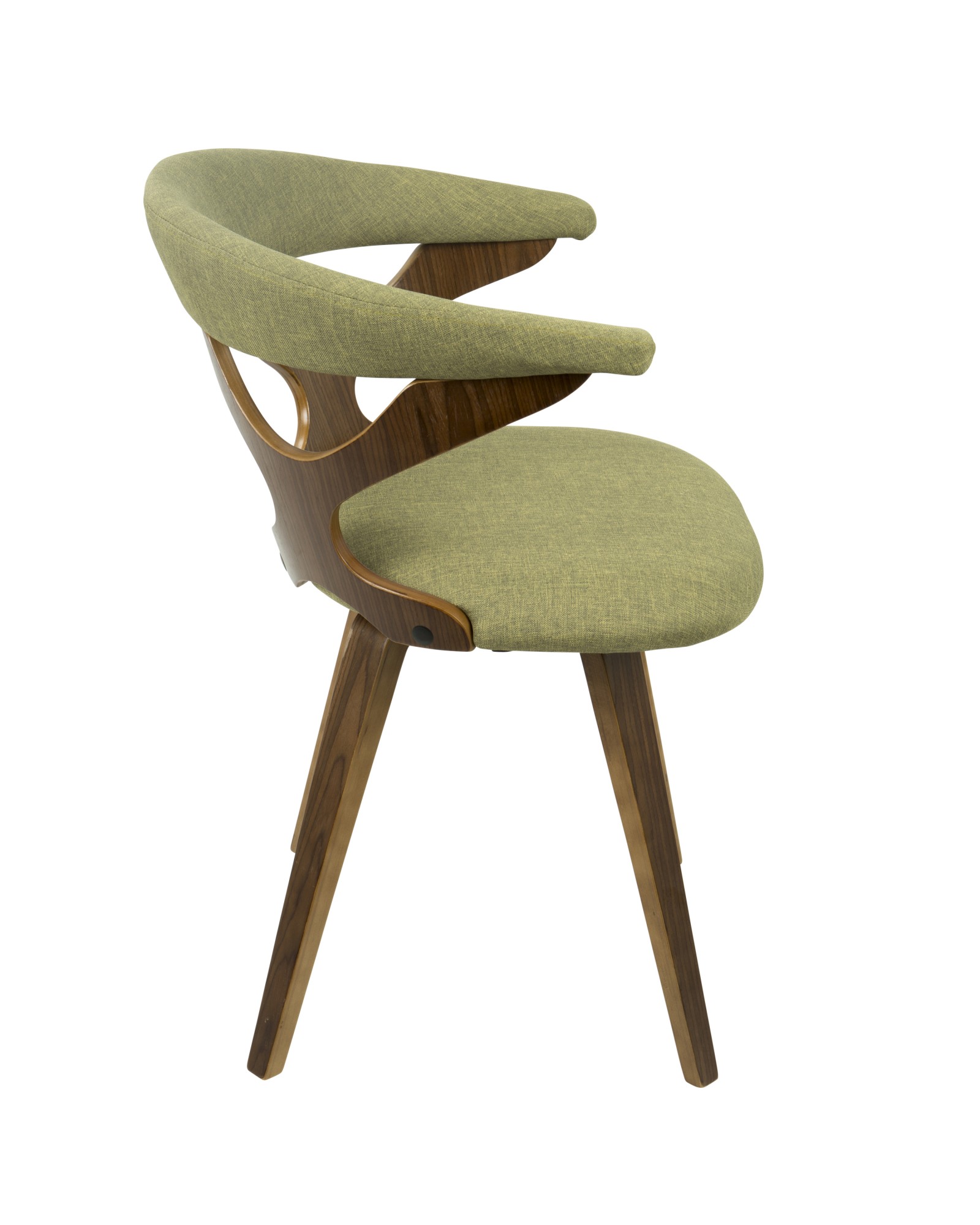 Gardenia Mid-Century Modern Dining/Accent Chair with Swivel in Walnut Wood and Green Fabric