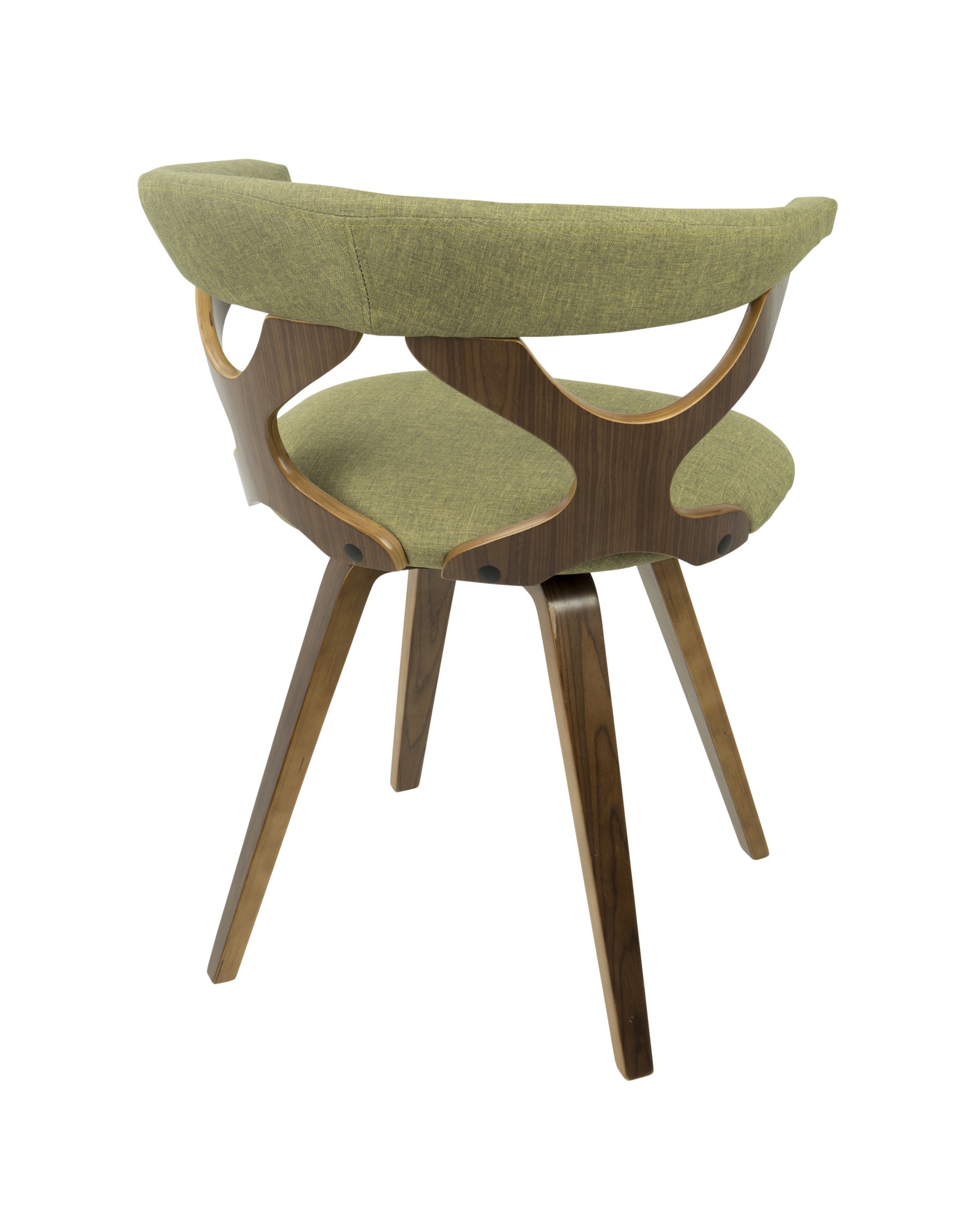 Gardenia Mid-Century Modern Dining/Accent Chair with Swivel in Walnut Wood and Green Fabric