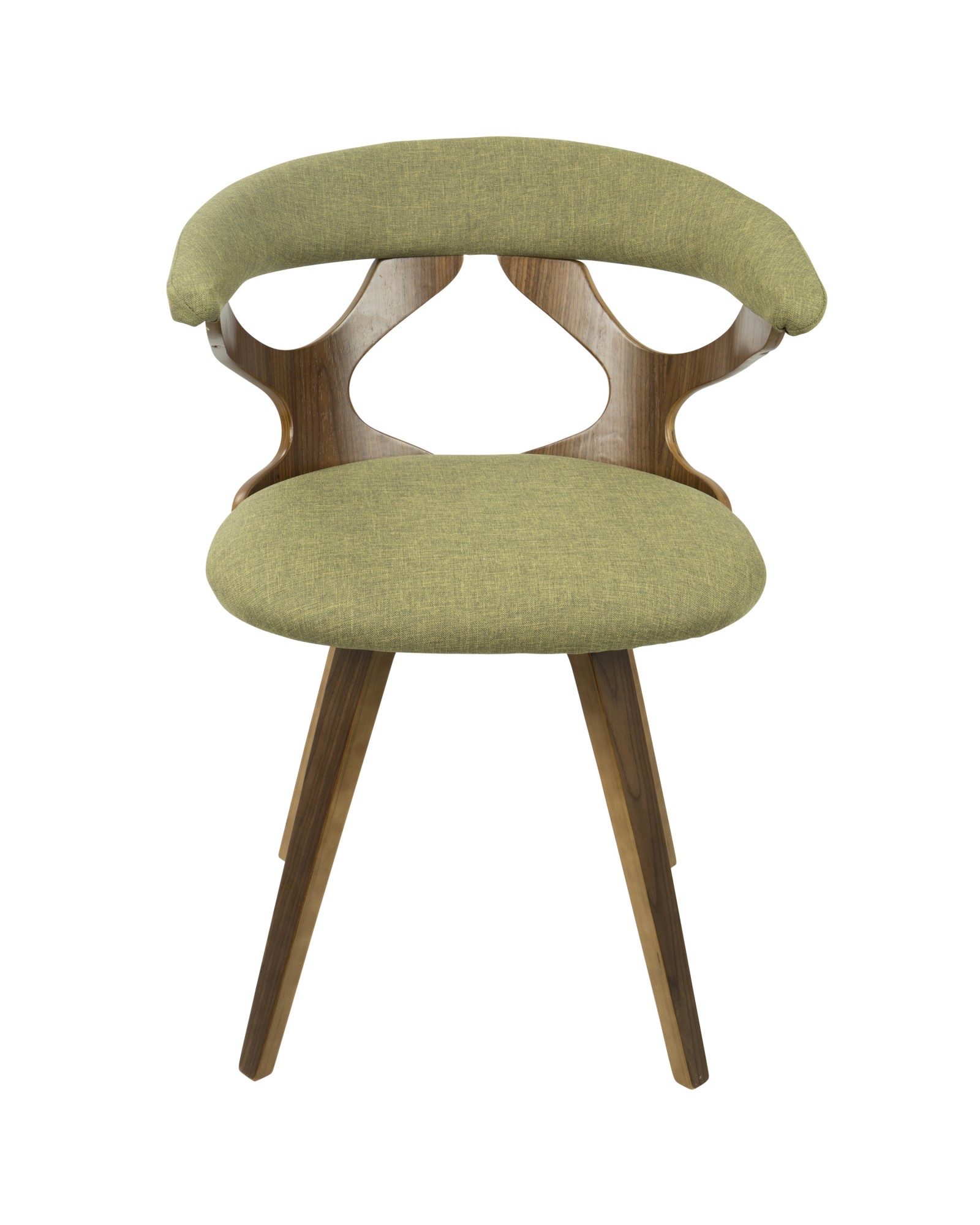 Gardenia Mid-Century Modern Dining/Accent Chair with Swivel in Walnut Wood and Green Fabric