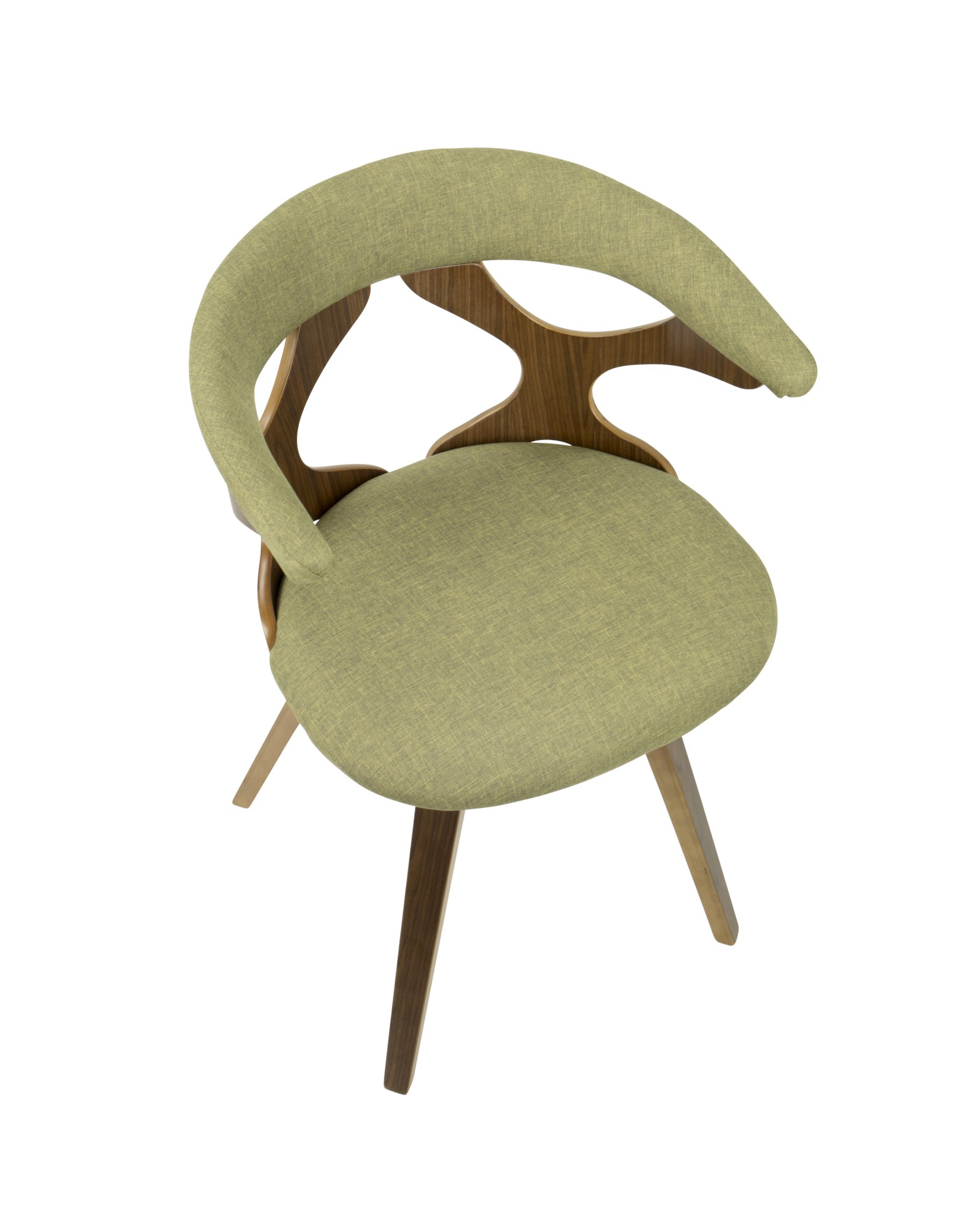 Gardenia Mid-Century Modern Dining/Accent Chair with Swivel in Walnut Wood and Green Fabric