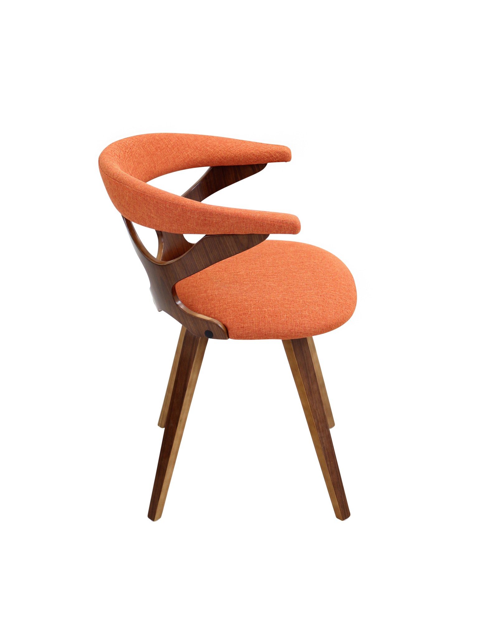 Gardenia Mid-century Modern Dining/Accent Chair with Swivel in Walnut Wood and Orange Fabric