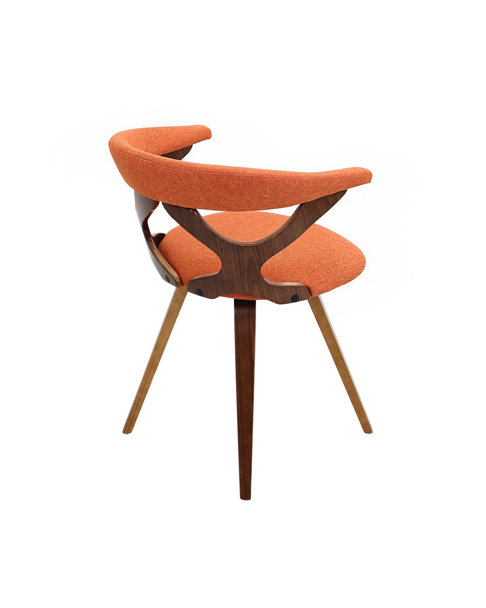 Gardenia Mid-century Modern Dining/Accent Chair with Swivel in Walnut Wood and Orange Fabric