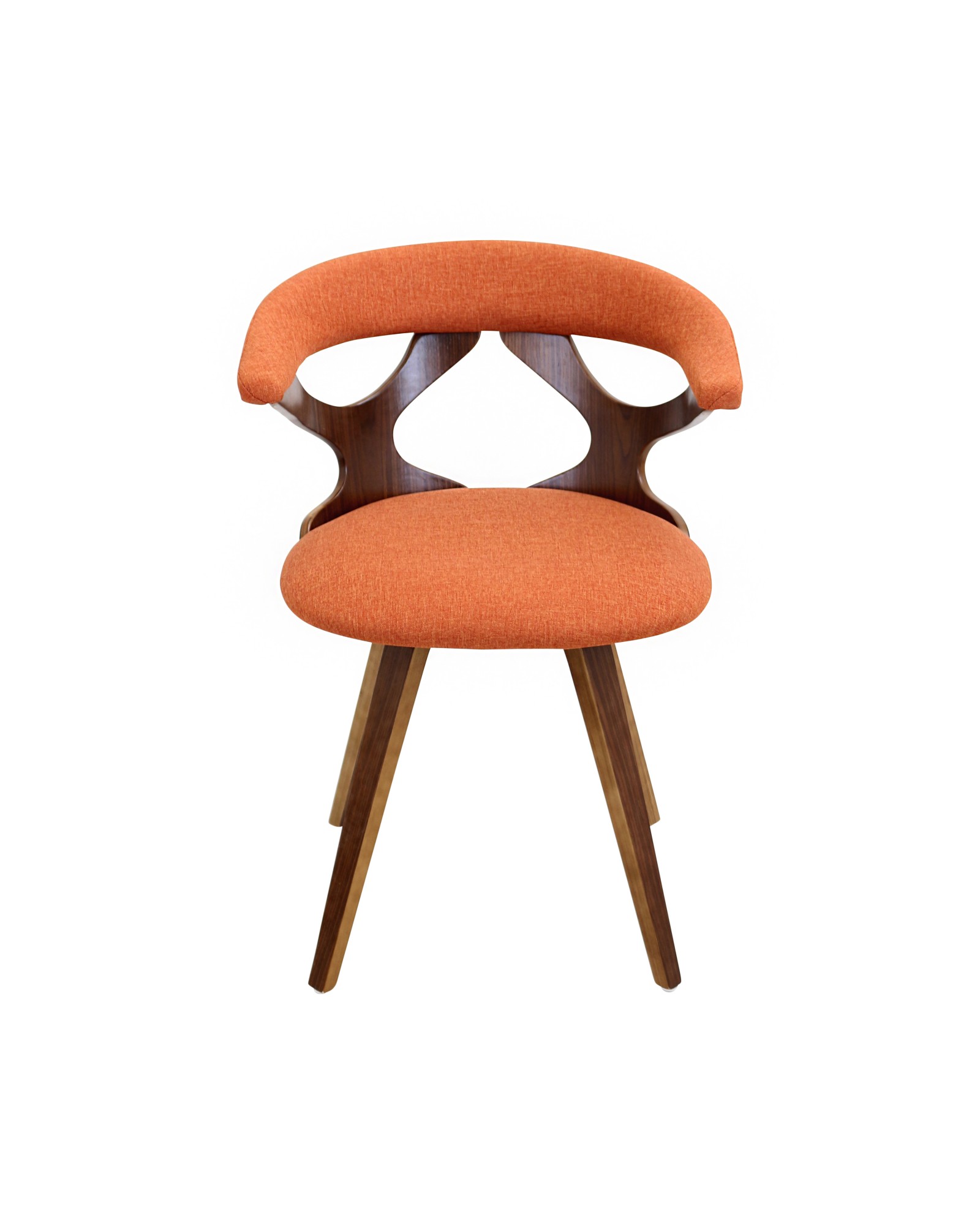 Gardenia Mid-century Modern Dining/Accent Chair with Swivel in Walnut Wood and Orange Fabric