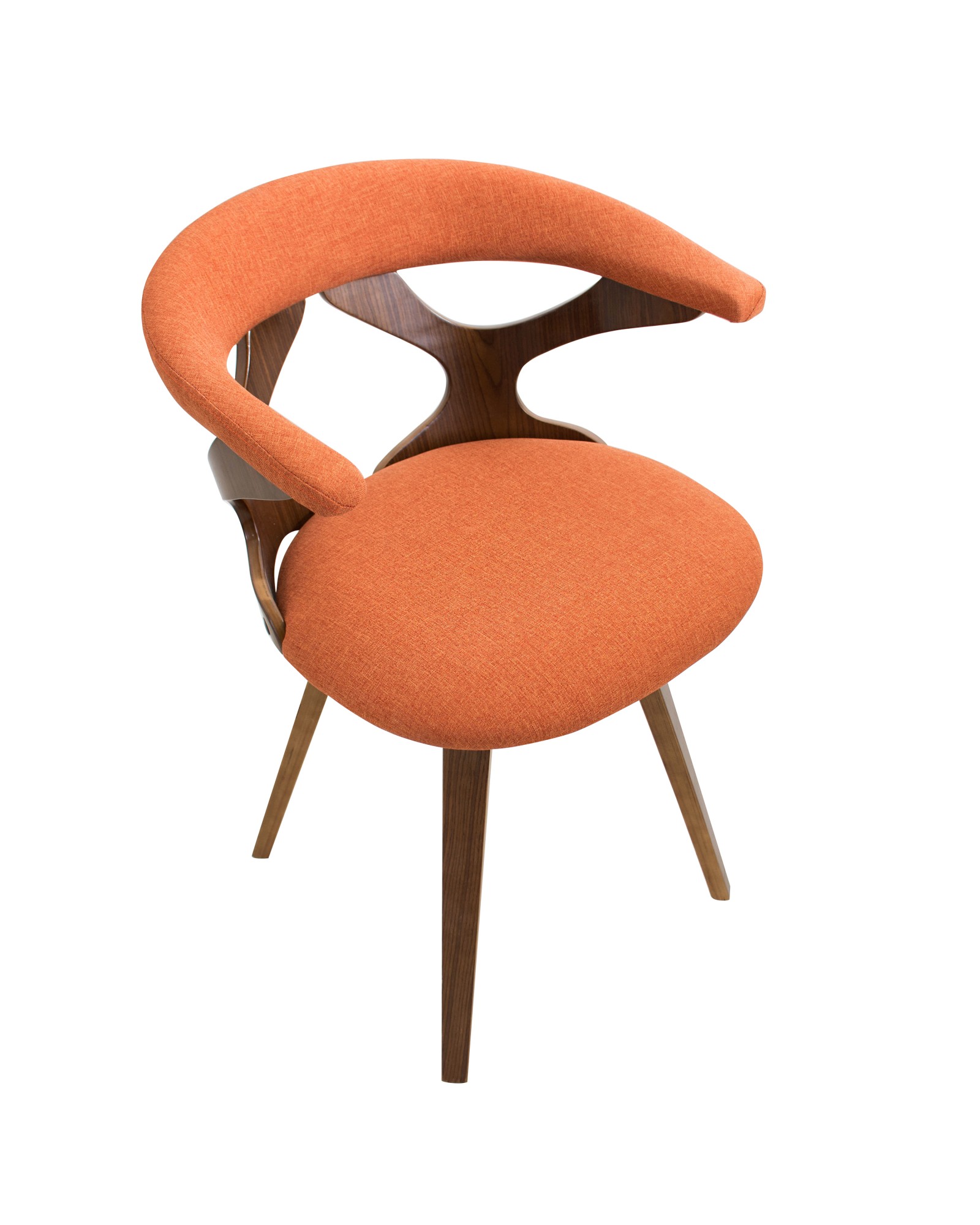 Gardenia Mid-century Modern Dining/Accent Chair with Swivel in Walnut Wood and Orange Fabric