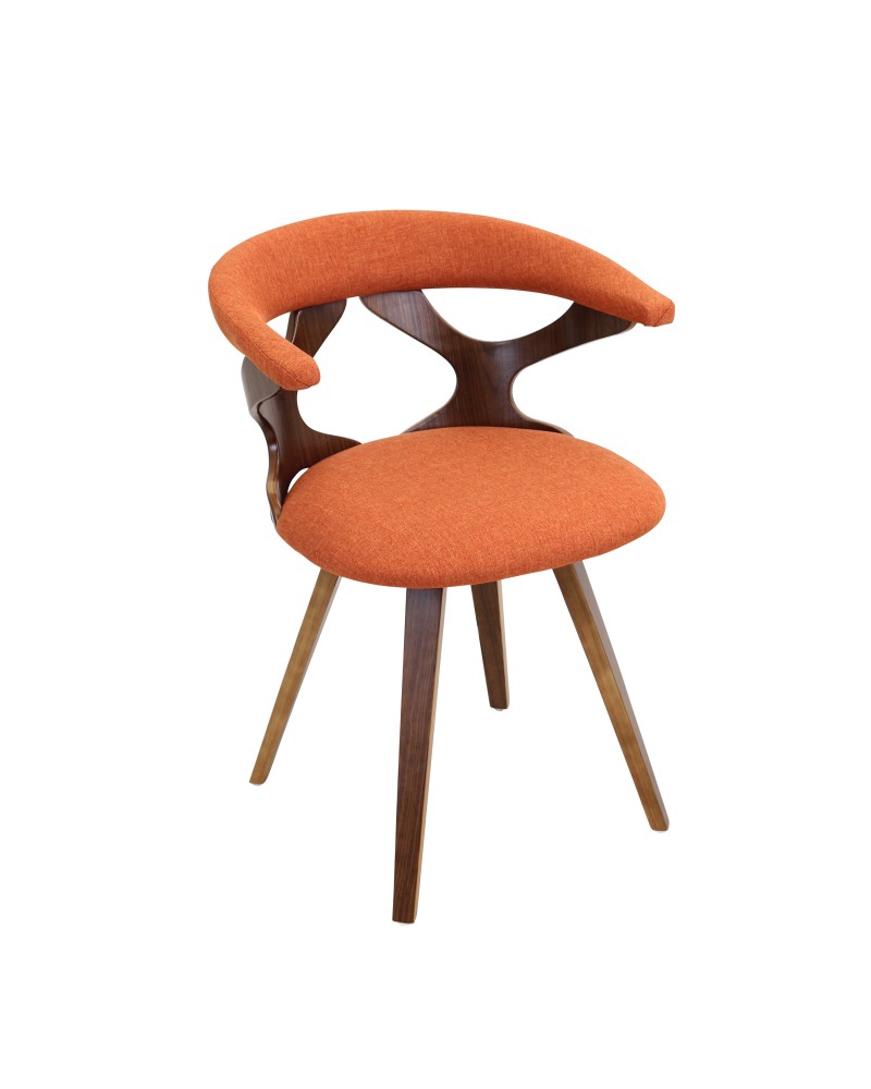 Gardenia Mid-century Modern Dining/Accent Chair with Swivel in Walnut Wood and Orange Fabric