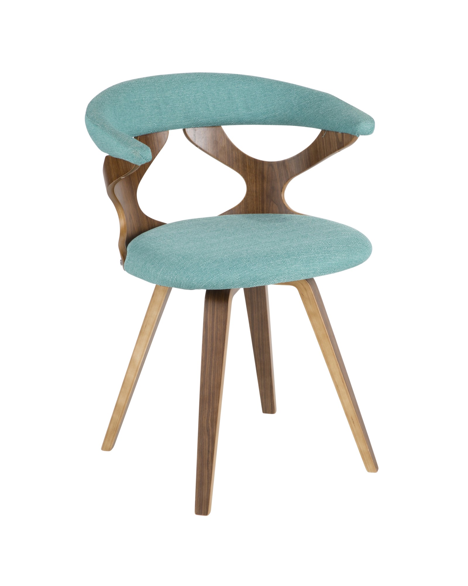 Gardenia Mid-Century Modern Dining/Accent Chair with Swivel in Walnut Wood and Teal Fabric