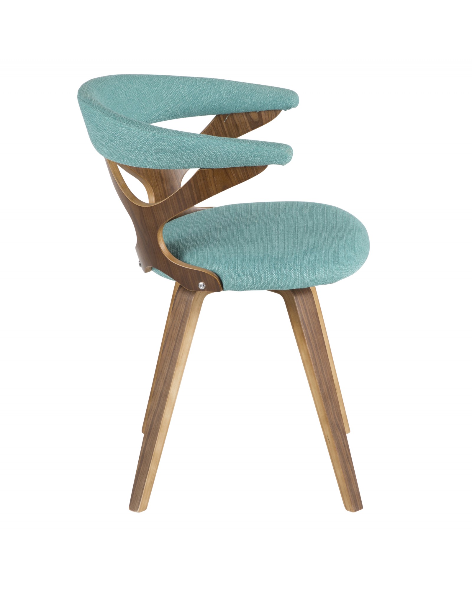 Gardenia Mid-Century Modern Dining/Accent Chair with Swivel in Walnut Wood and Teal Fabric