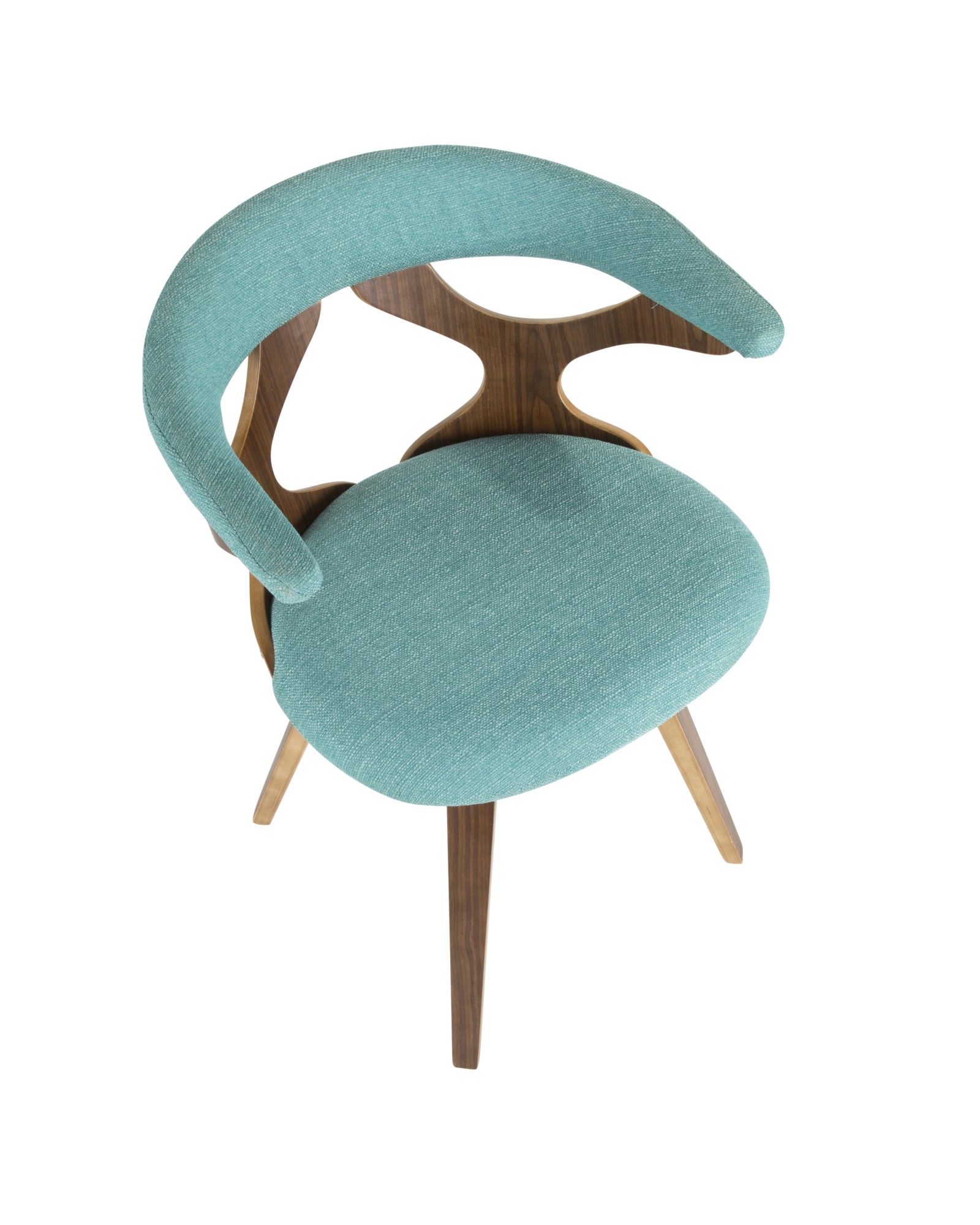 Gardenia Mid-Century Modern Dining/Accent Chair with Swivel in Walnut Wood and Teal Fabric