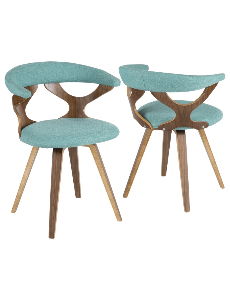 Gardenia Mid-Century Modern Dining/Accent Chair with Swivel in Walnut Wood and Teal Fabric