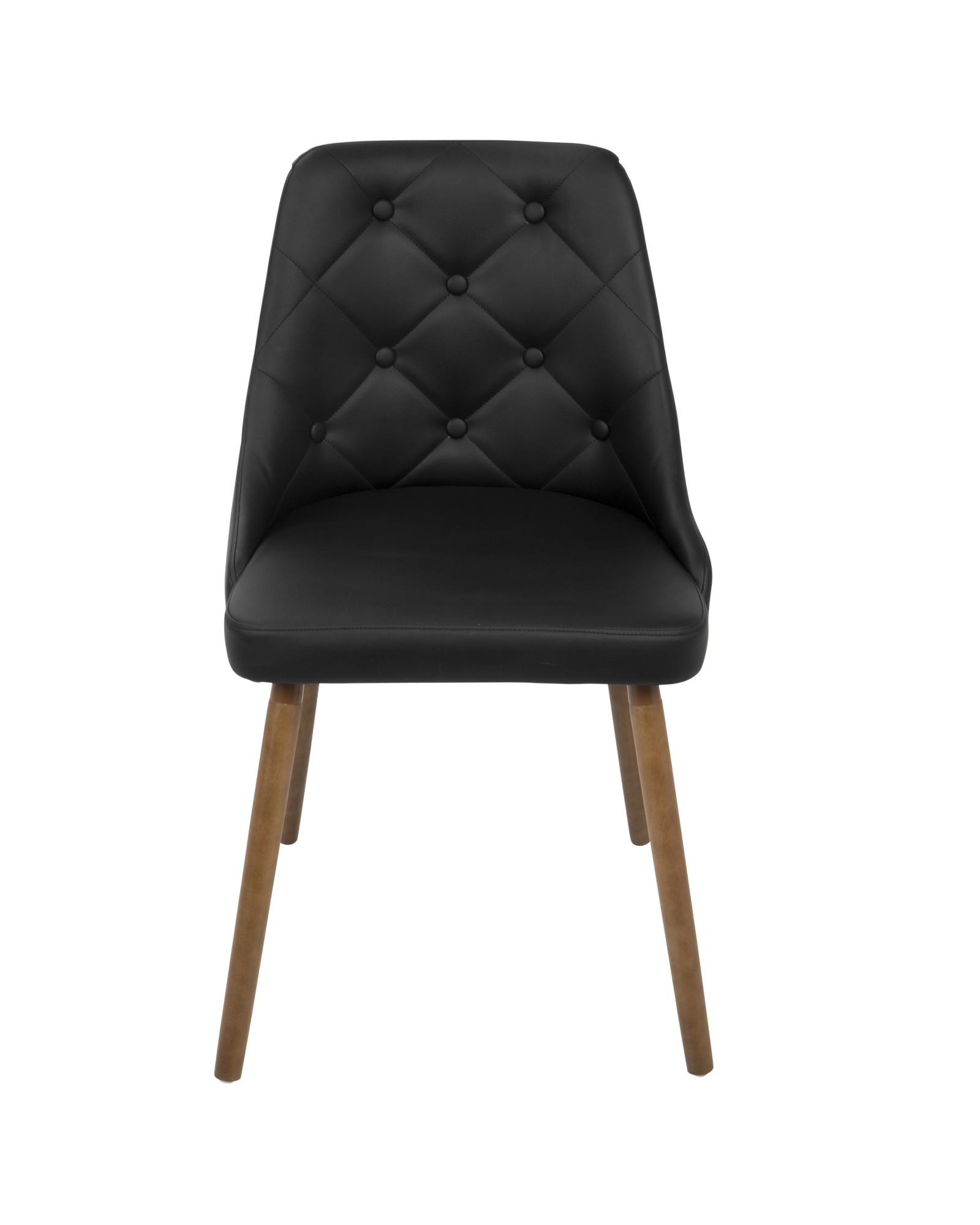 Giovanni Mid-Century Modern Dining/Accent Chair in Walnut and Black Quilted Faux Leather