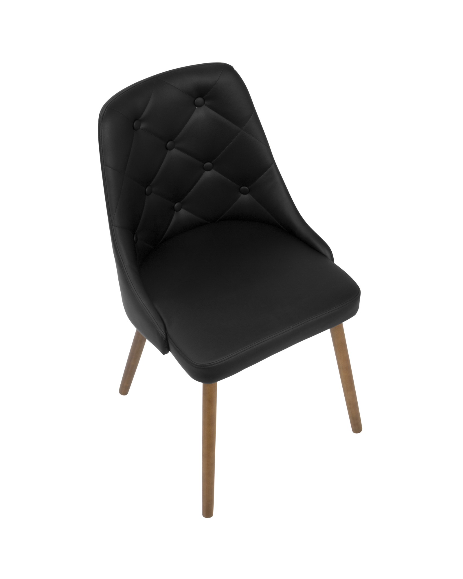 Giovanni Mid-Century Modern Dining/Accent Chair in Walnut and Black Quilted Faux Leather