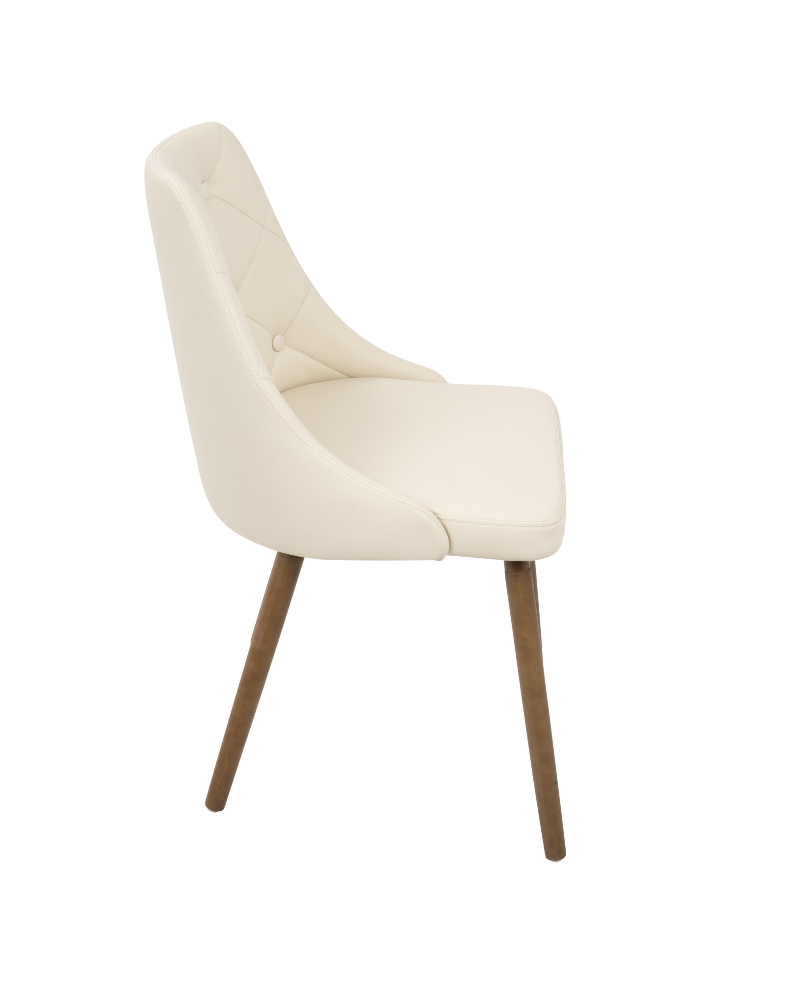 Giovanni Mid-Century Modern Dining/Accent Chair in Walnut and Cream Quilted Faux Leather