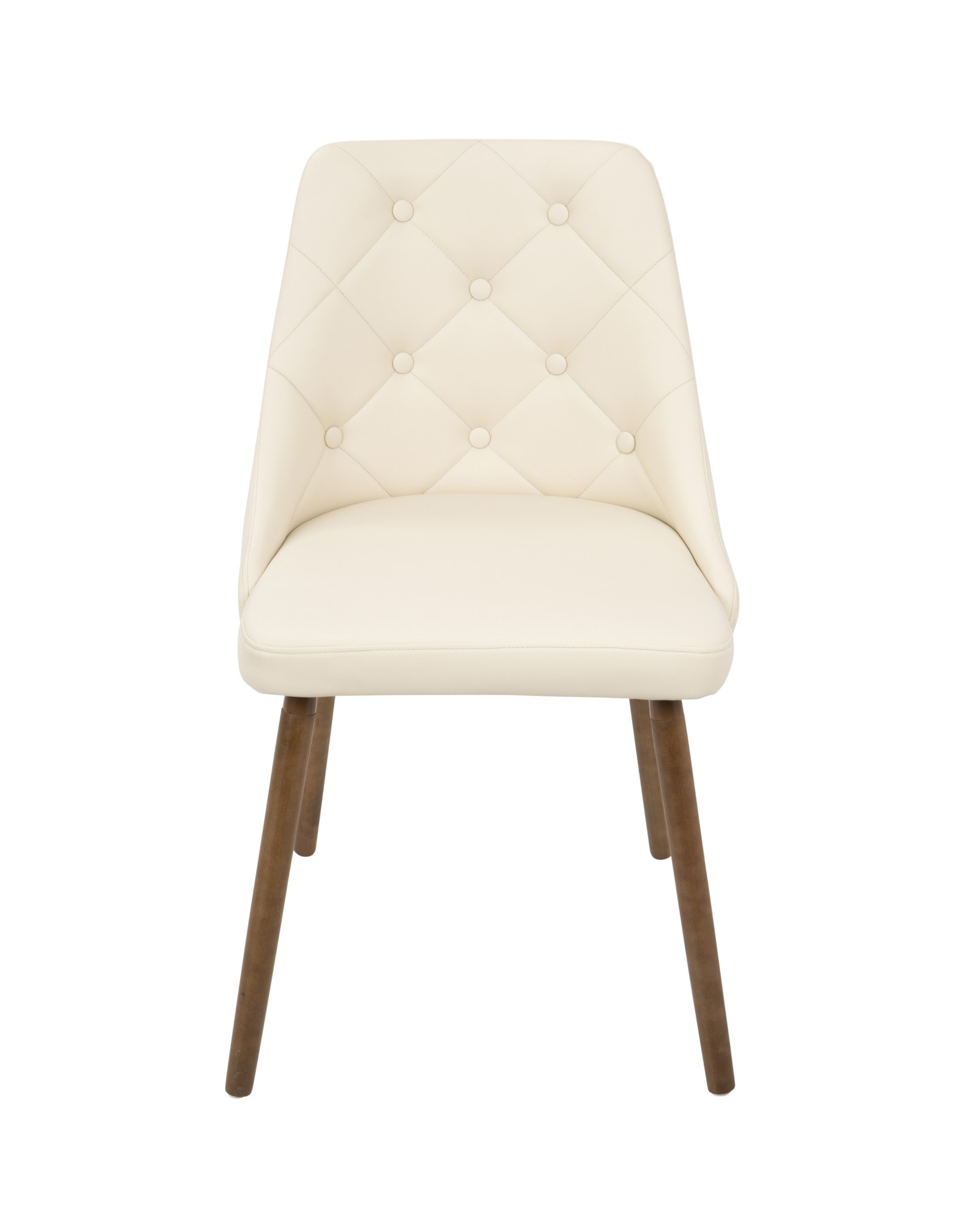 Giovanni Mid-Century Modern Dining/Accent Chair in Walnut and Cream Quilted Faux Leather