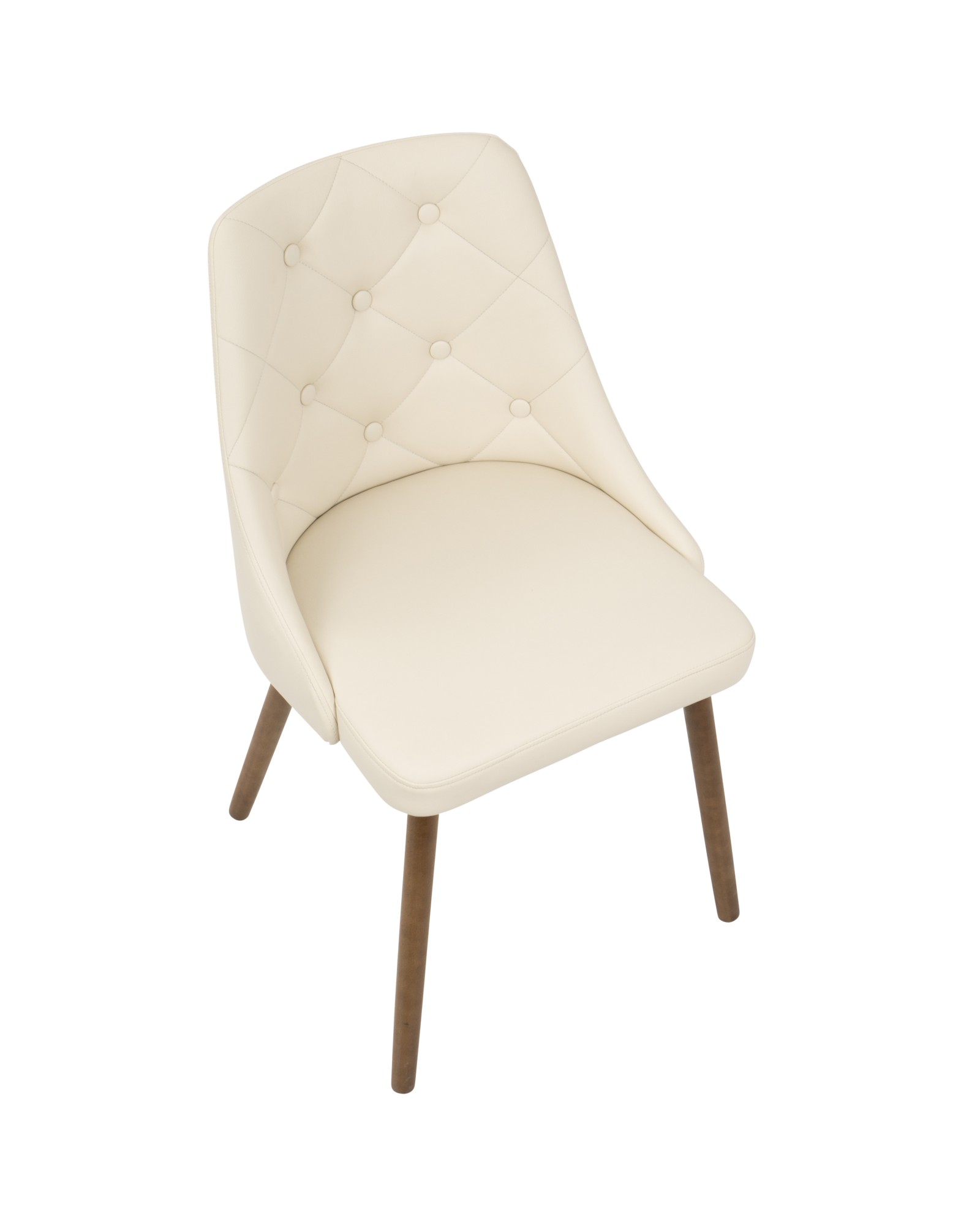 Giovanni Mid-Century Modern Dining/Accent Chair in Walnut and Cream Quilted Faux Leather