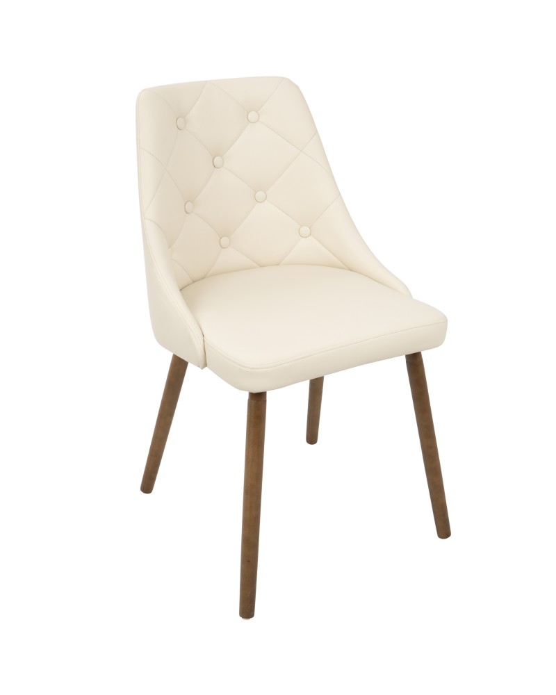 Giovanni Mid-Century Modern Dining/Accent Chair in Walnut and Cream Quilted Faux Leather