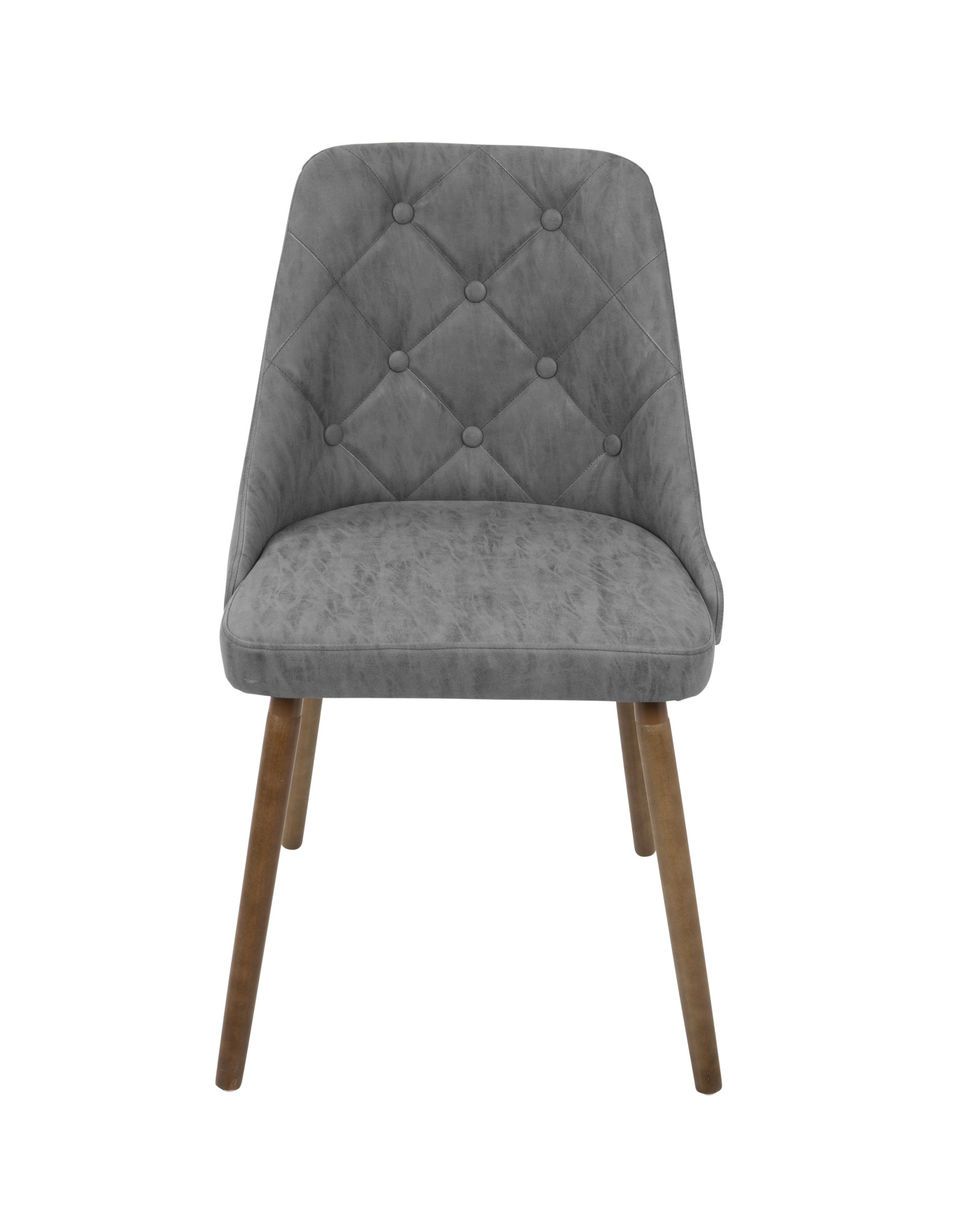 Giovanni Mid-Century Modern Dining/Accent Chair in Walnut and Grey Quilted Faux Leather