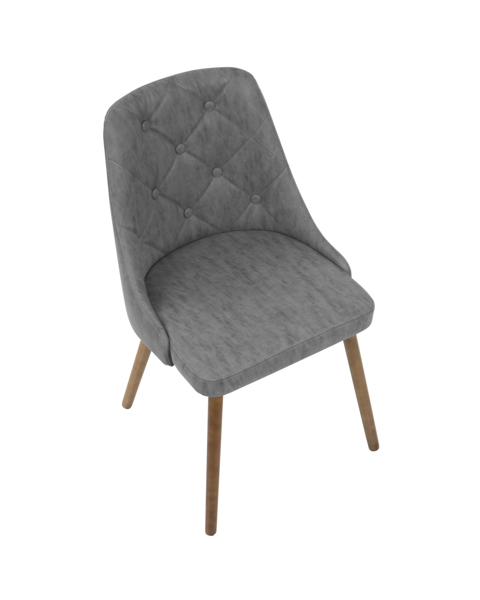 Giovanni Mid-Century Modern Dining/Accent Chair in Walnut and Grey Quilted Faux Leather