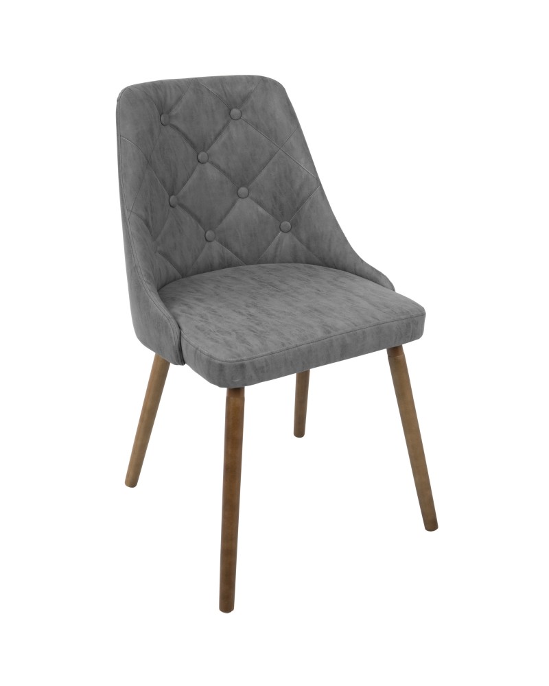 Giovanni Mid-Century Modern Dining/Accent Chair in Walnut and Grey Quilted Faux Leather