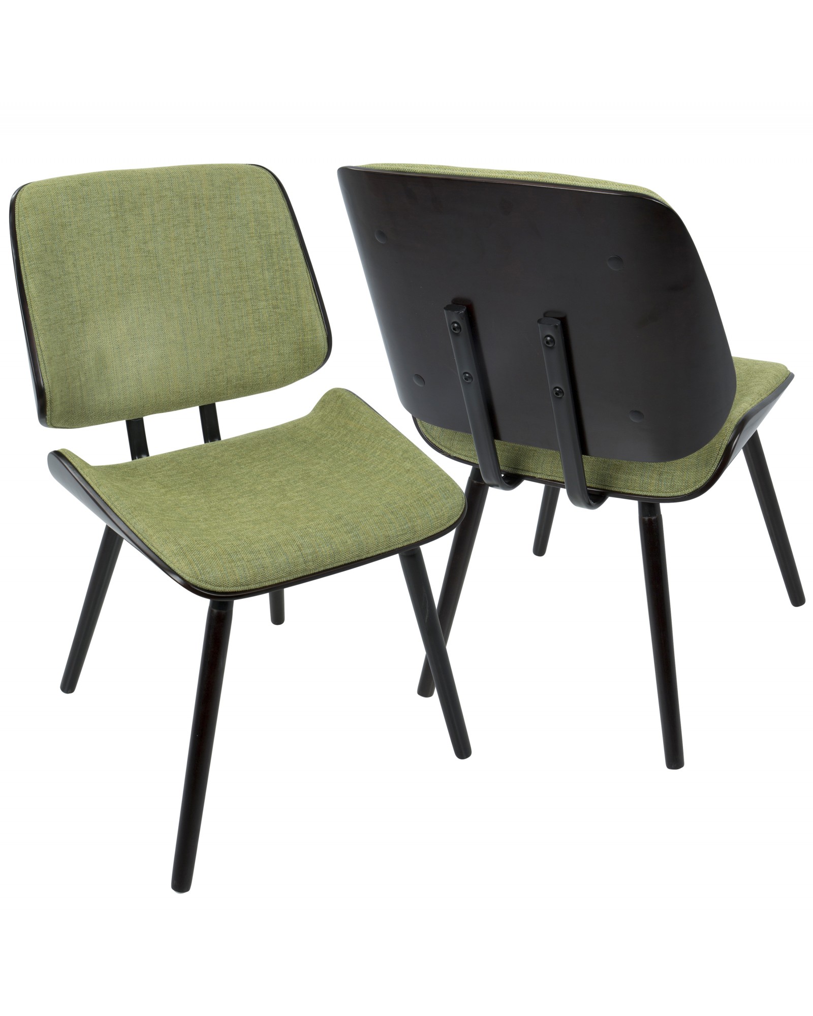 Lombardi Mid-Century Modern Dining/Accent Chair in Espresso with Green Fabric - Set of 2