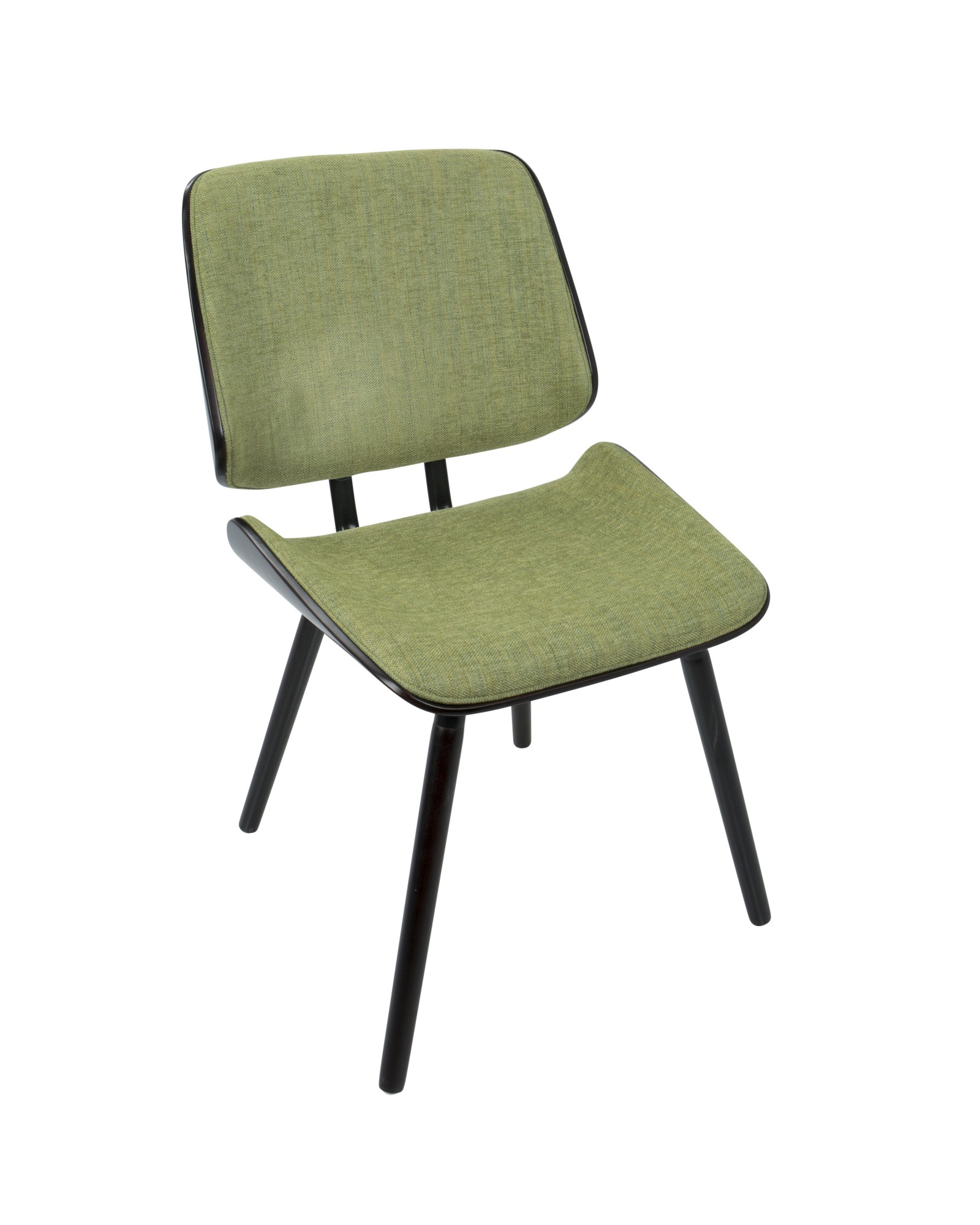 Lombardi Mid-Century Modern Dining/Accent Chair in Espresso with Green Fabric - Set of 2