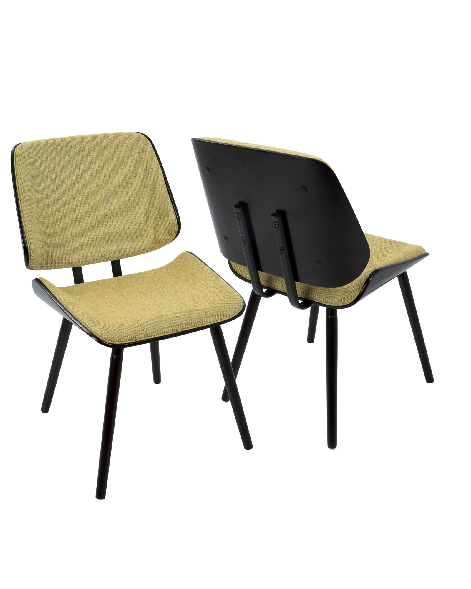 Lombardi Mid-Century Modern Dining/Accent Chair in Espresso with Yellow Fabric - Set of 2