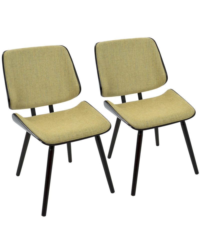 Lombardi Mid-Century Modern Dining/Accent Chair in Espresso with Yellow Fabric - Set of 2