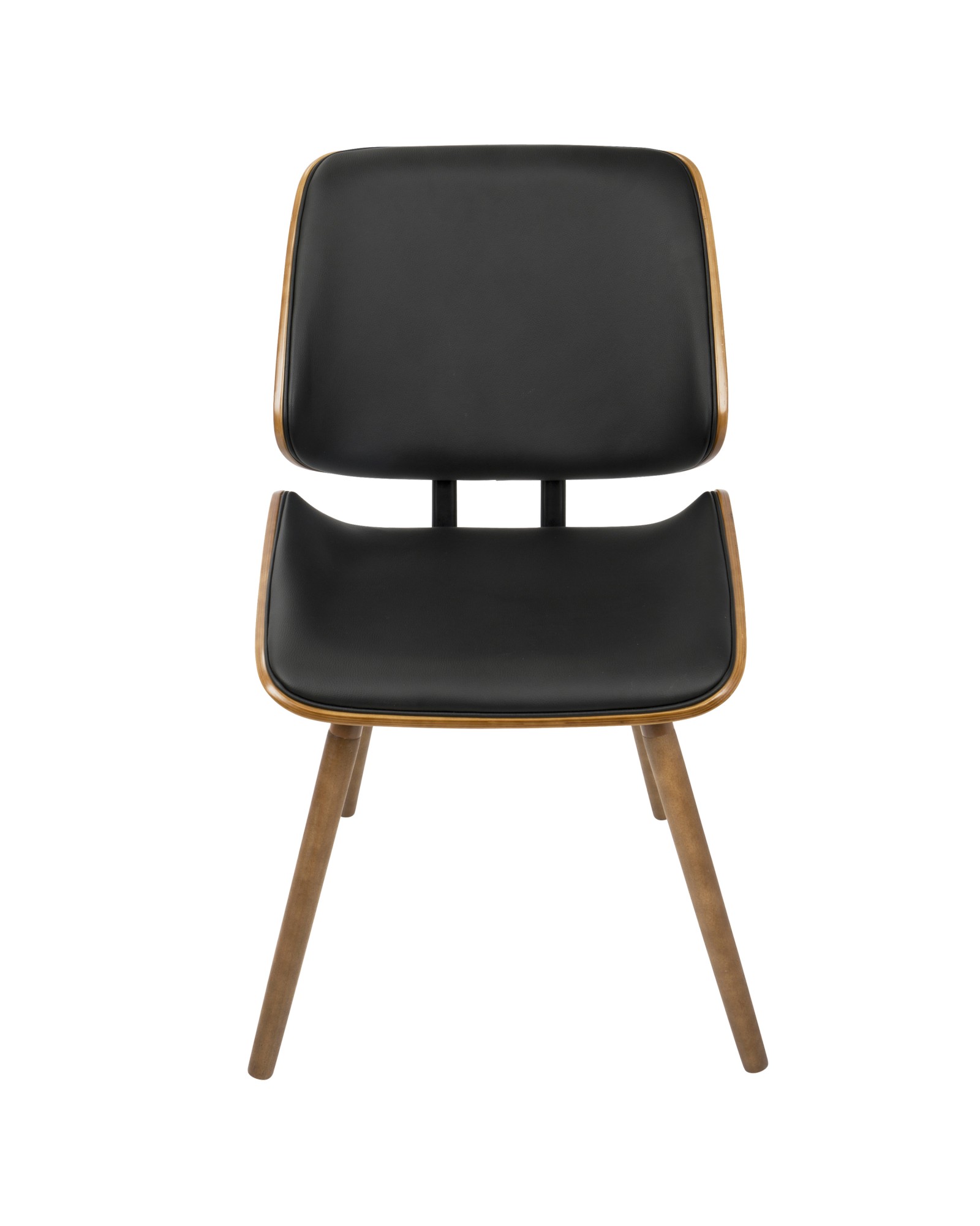 Lombardi Mid-Century Modern Dining/Accent Chair in Walnut with Black Faux Leather - Set of 2