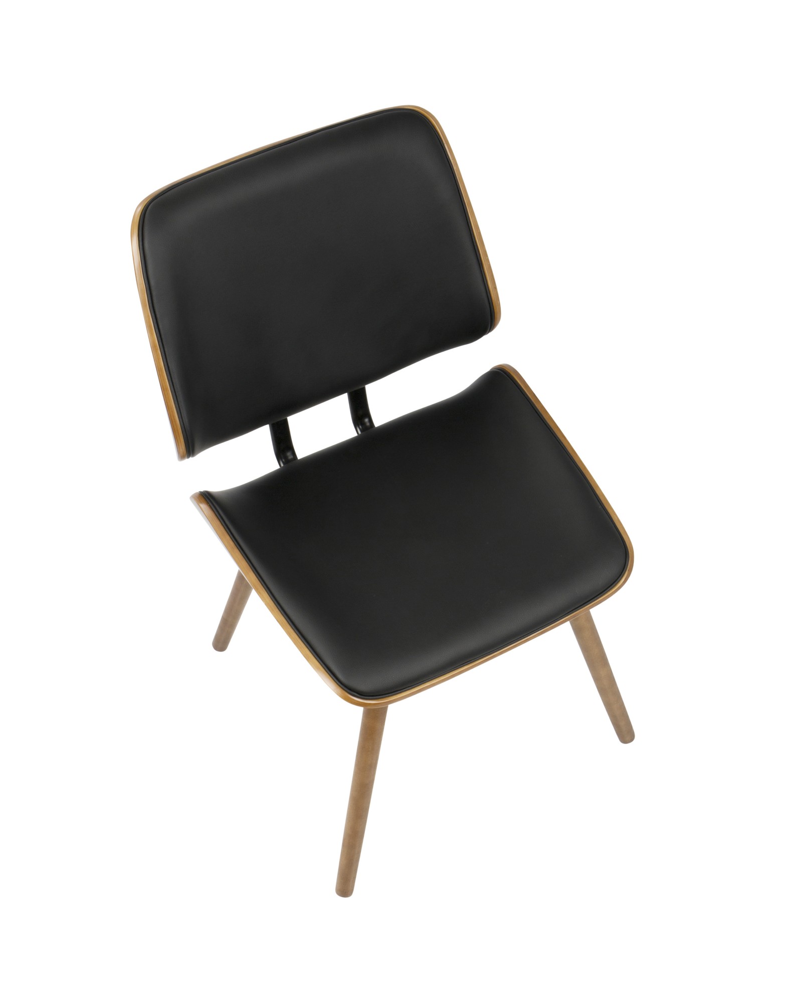 Lombardi Mid-Century Modern Dining/Accent Chair in Walnut with Black Faux Leather - Set of 2