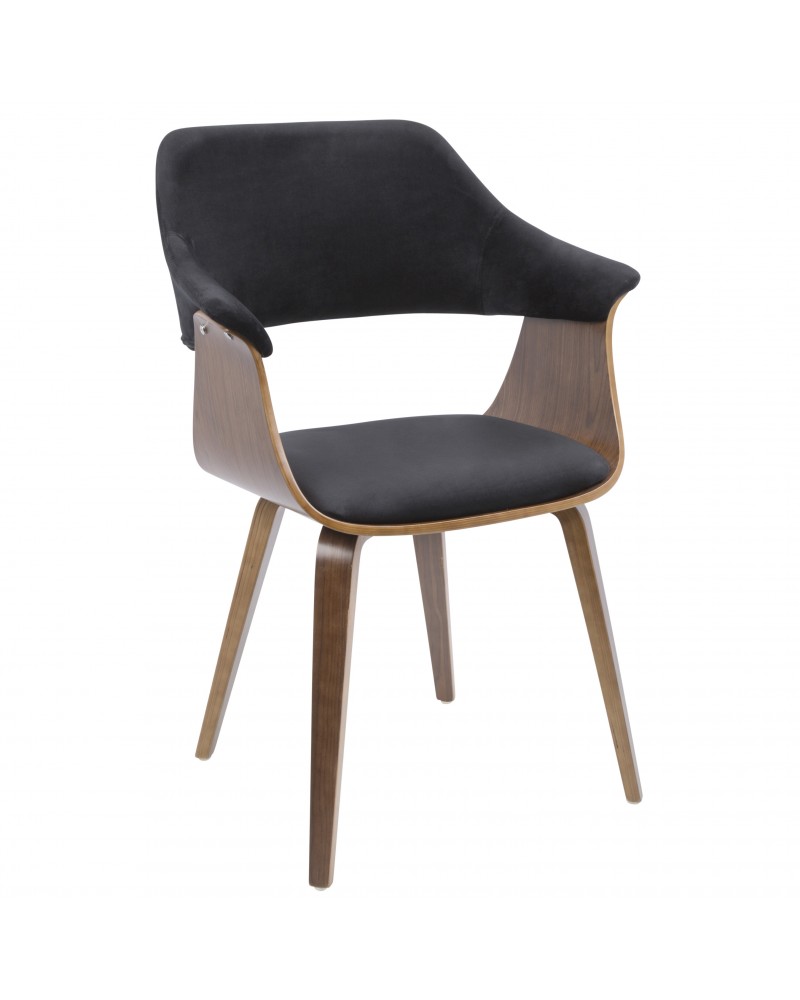 Lucci Mid-Century Modern Chair in Walnut and Black Velvet