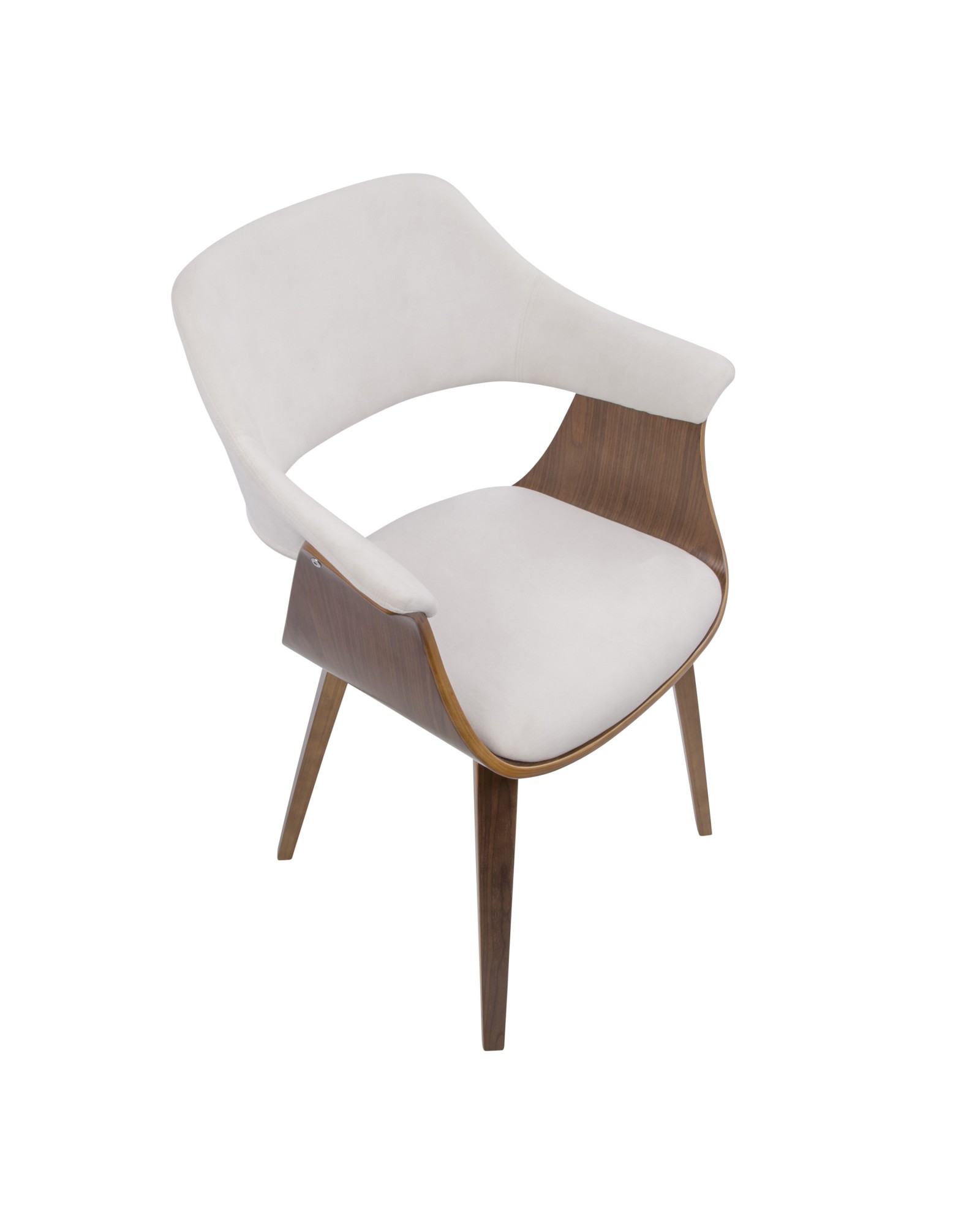 Lucci Mid-Century Modern Chair in Walnut and Cream Velvet