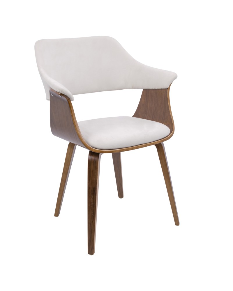 Lucci Mid-Century Modern Chair in Walnut and Cream Velvet